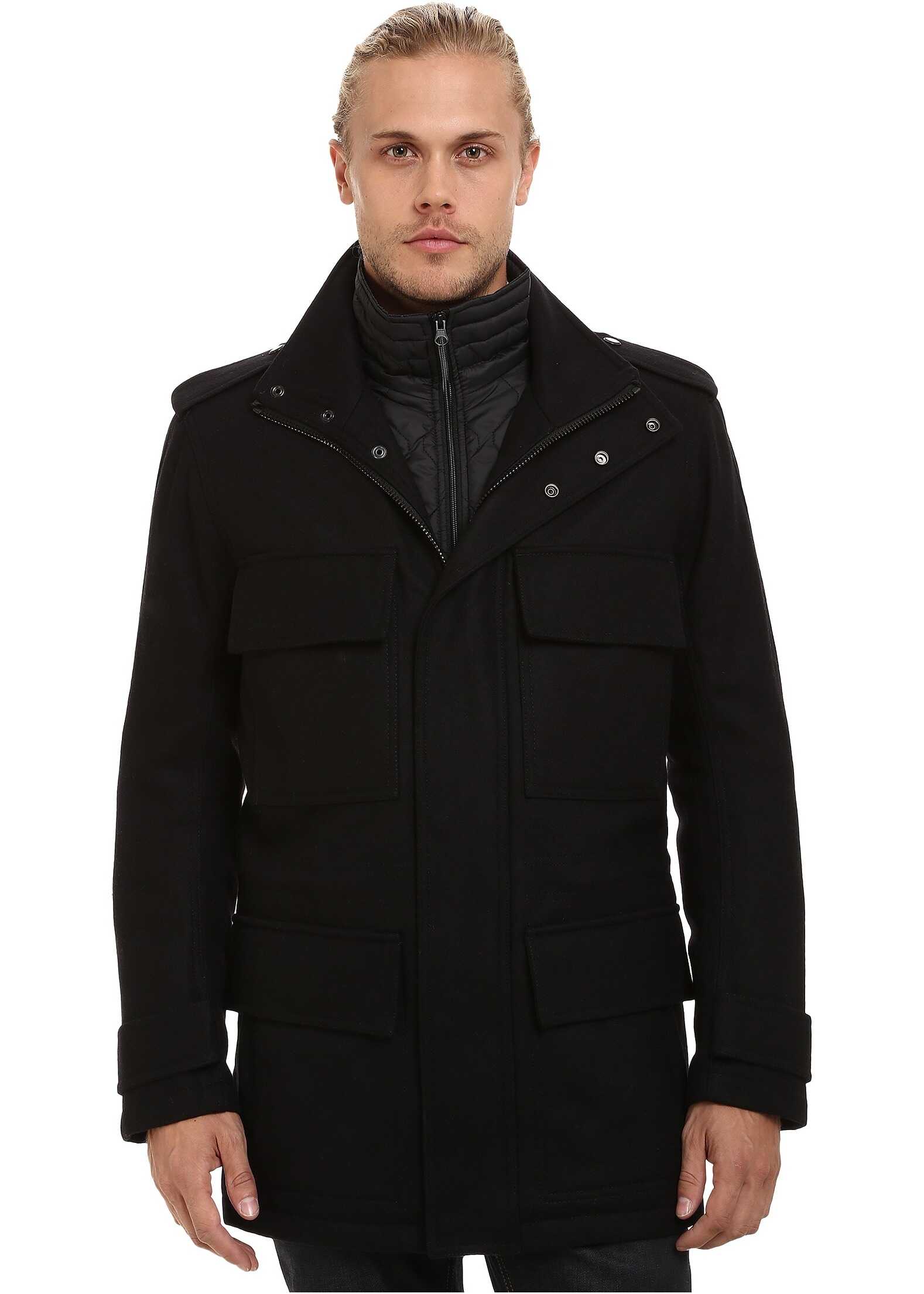 Jacheta Marc New York by Andrew Marc Liberty Pressed Wool Car Coat w/ Removable Quilted Bib Black