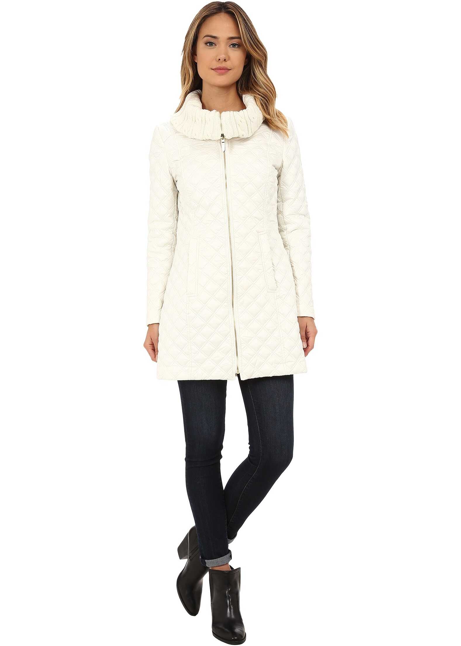 Geaca Via Spiga Diamond Quilt Coat w/ Knit Collar Ivory