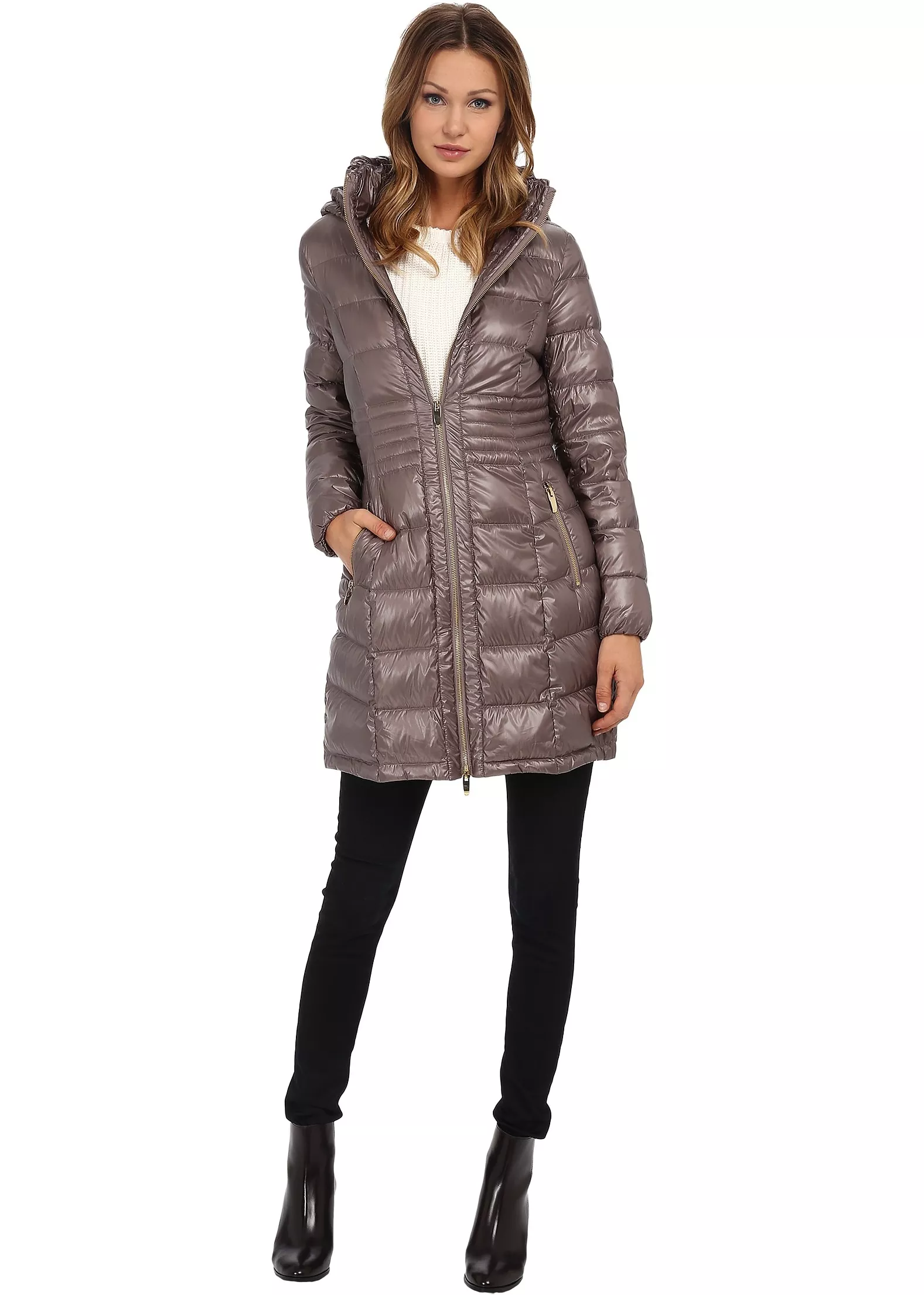 Geaca Via Spiga Metallic Hooded Packable Down Coat Desert