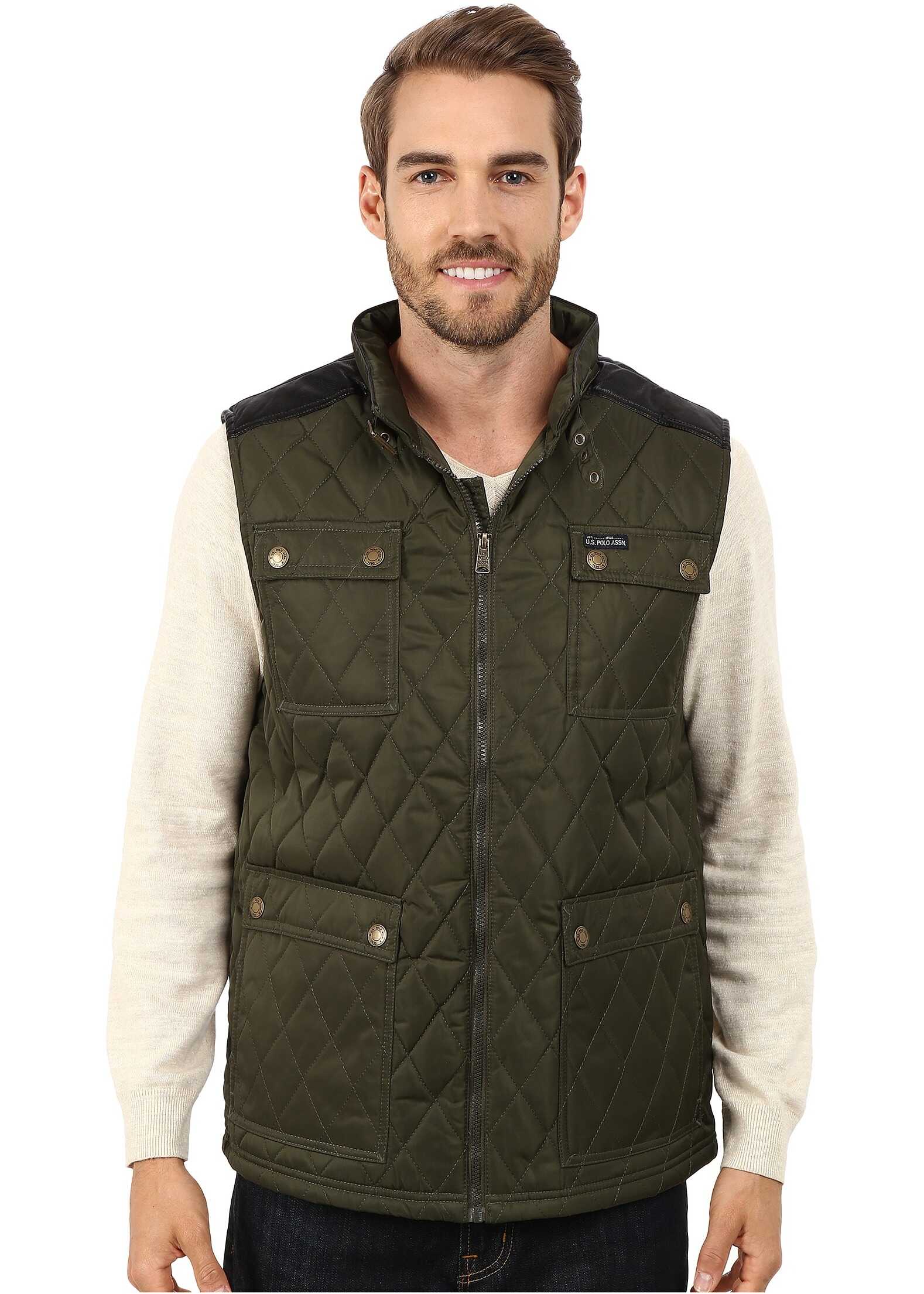 Vesta U.S. POLO ASSN. Quilted Vest with PU Yoke Forest Night