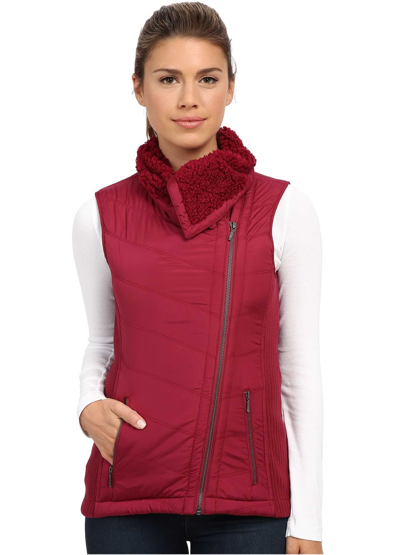 Vesta Prana Diva Chevron Quilt Vest Plum Red