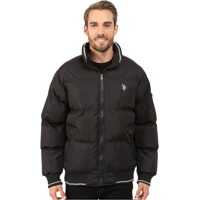 Geci de iarna Puffer Jacket with Striped Rib Knit Collar Barbati