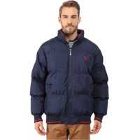 Geci de iarna Puffer Jacket with Striped Rib Knit Collar Barbati