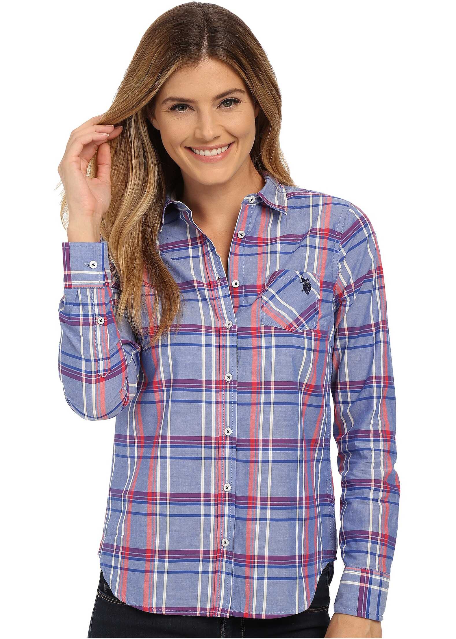Camasa U.S. POLO ASSN. Plaid Poplin Casual Shirt Dazzling Blue