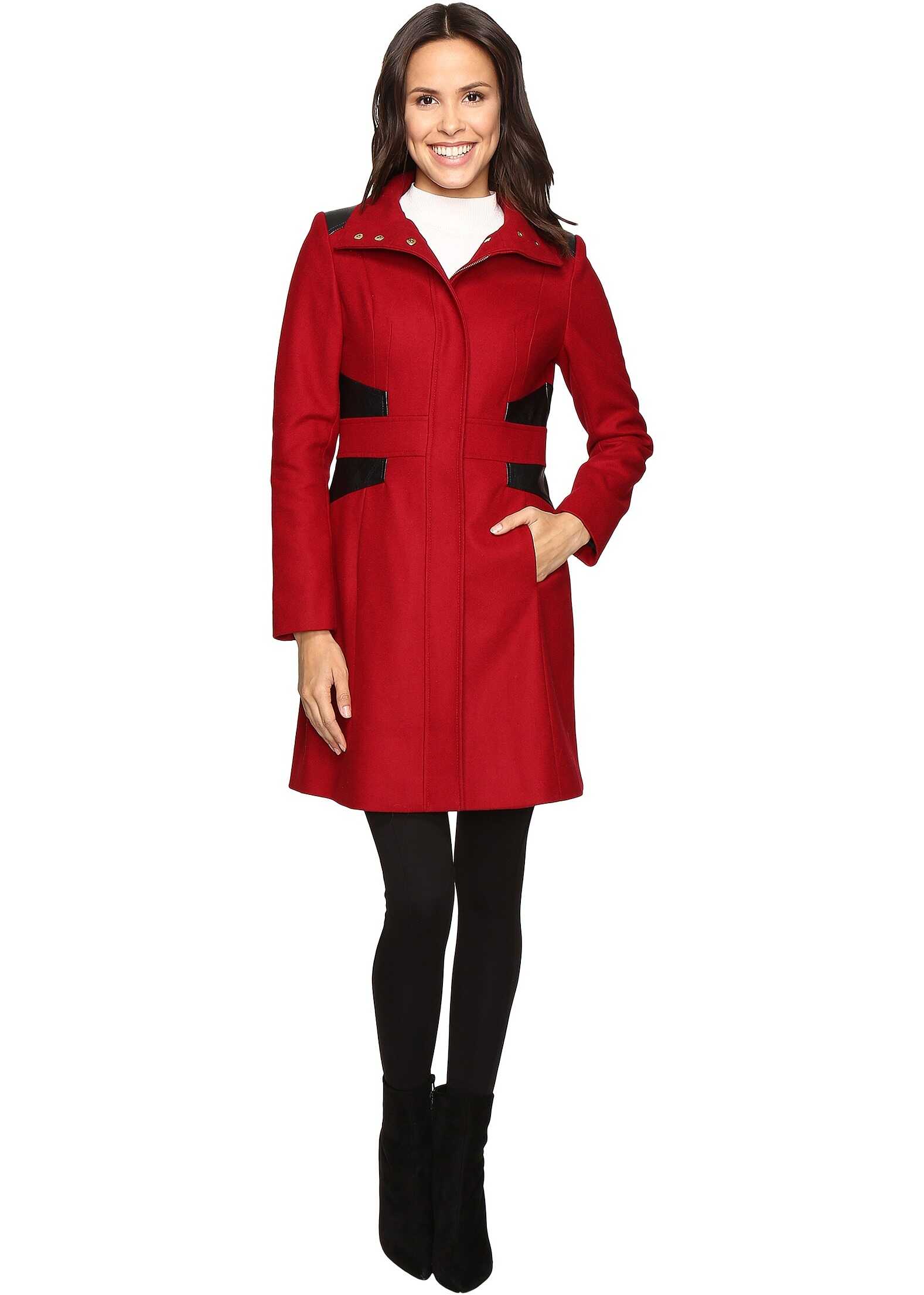 Pardesiu Via Spiga Stand Collar Coat w/ PU Via Red