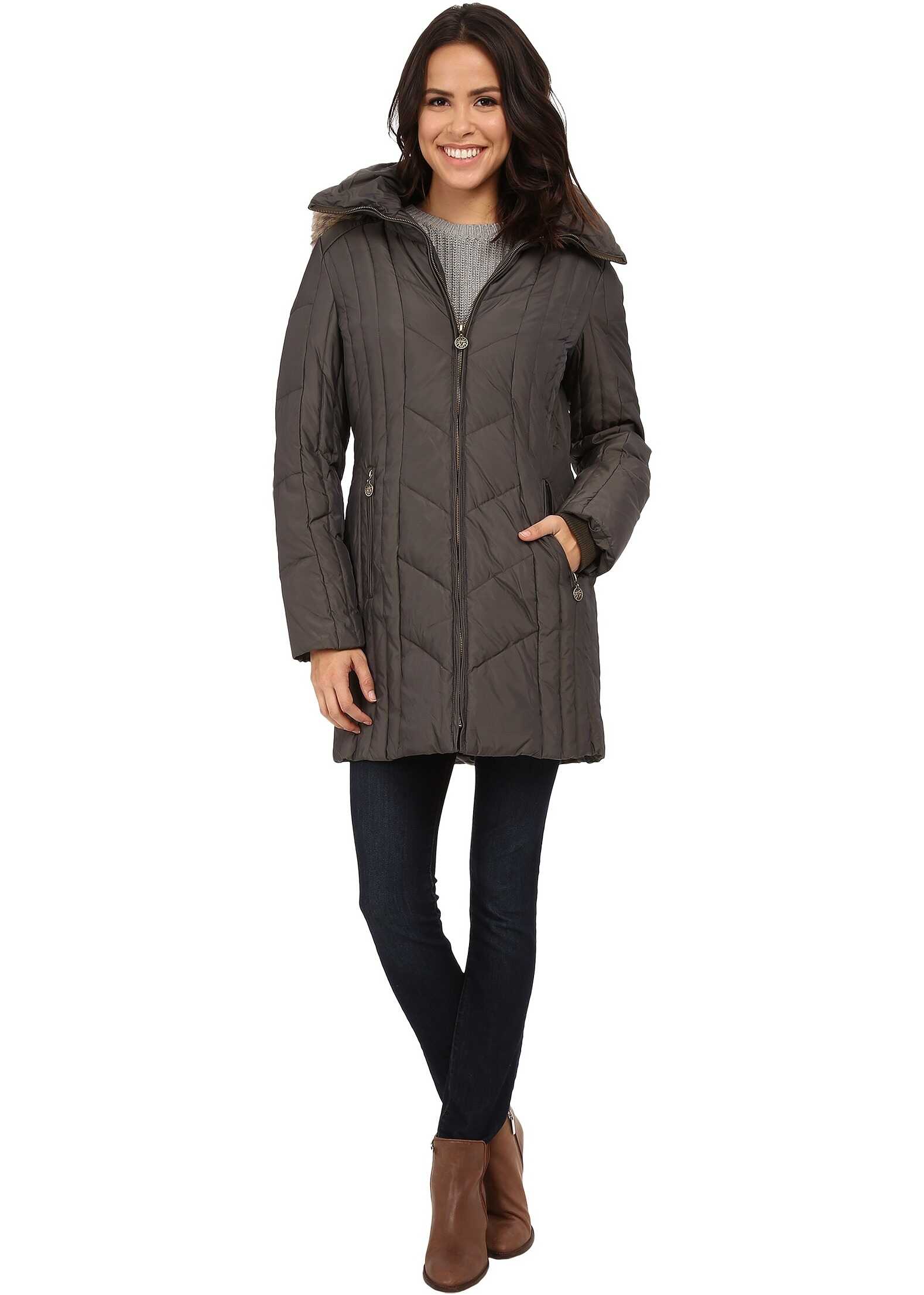 Geaca Anne Klein 3/4 Zip Front Down Side Panels Loden