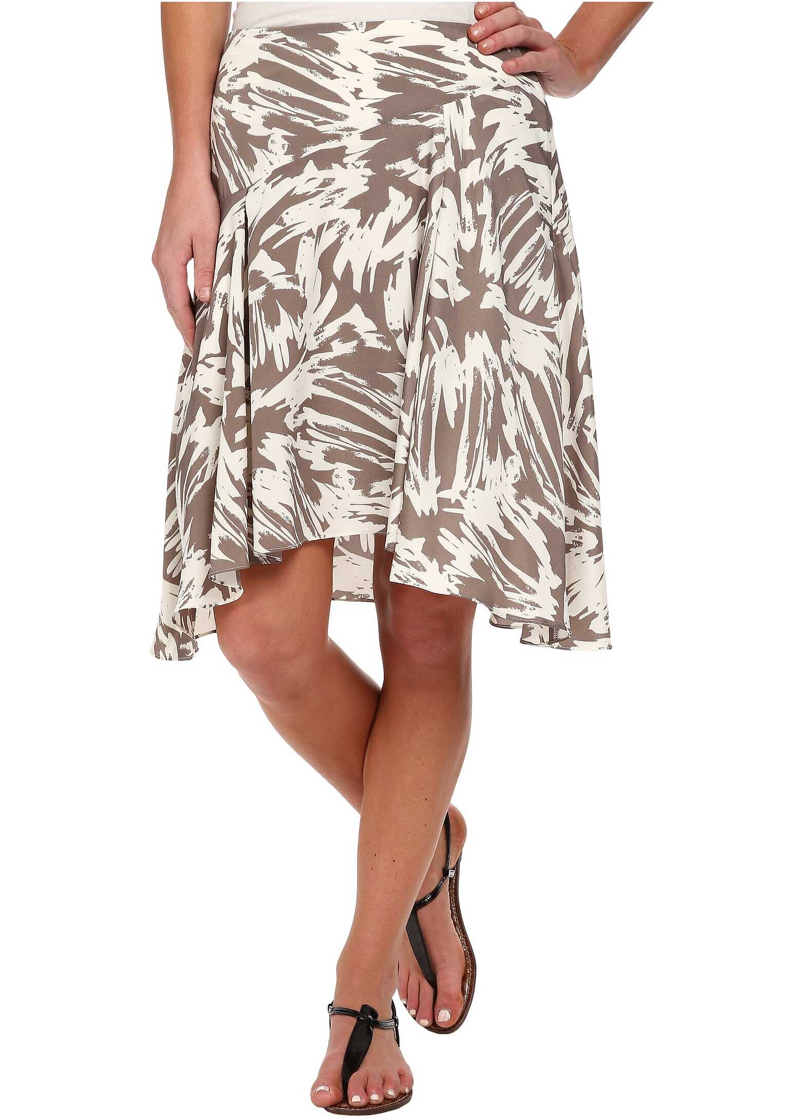 Vince Camuto Side Zip Asymmetrical Flounce Floral Burst Skirt* White Clay