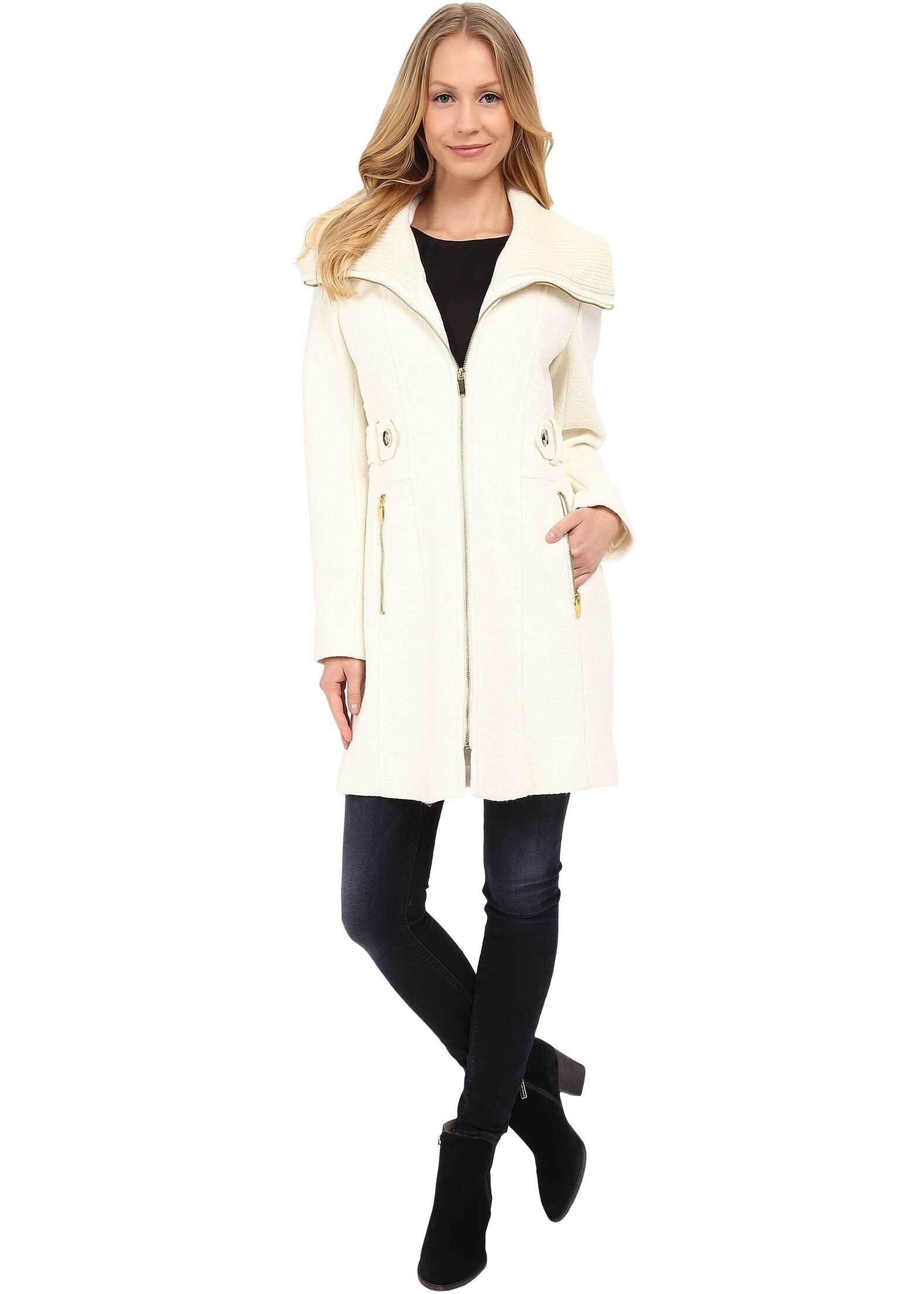 Pardesiu Via Spiga Boiled Wool Coat w/ Knit Collar and Side Tabs Ivory