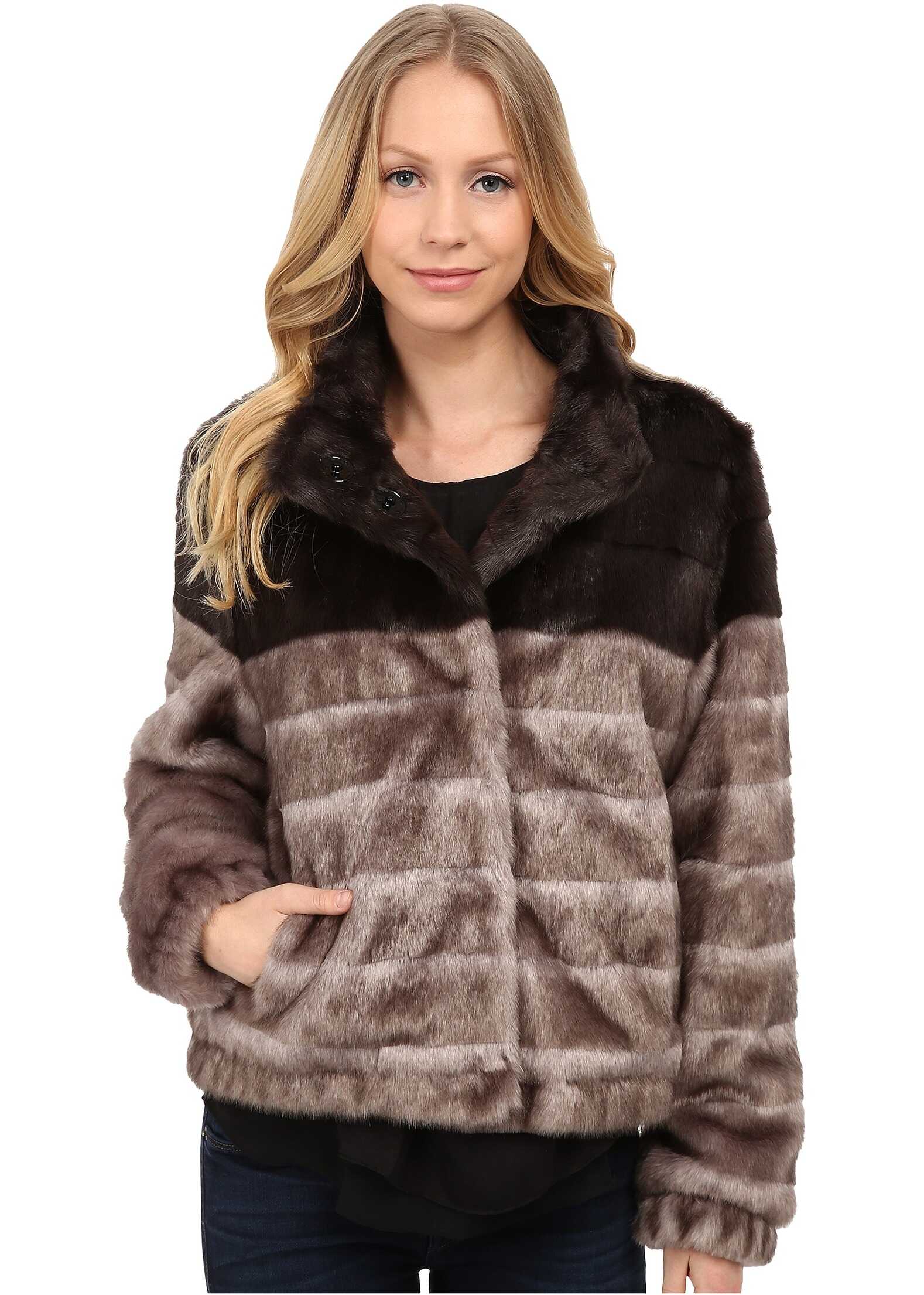 Pardesiu Via Spiga Faux Fur Color Block Coat Dark Grey