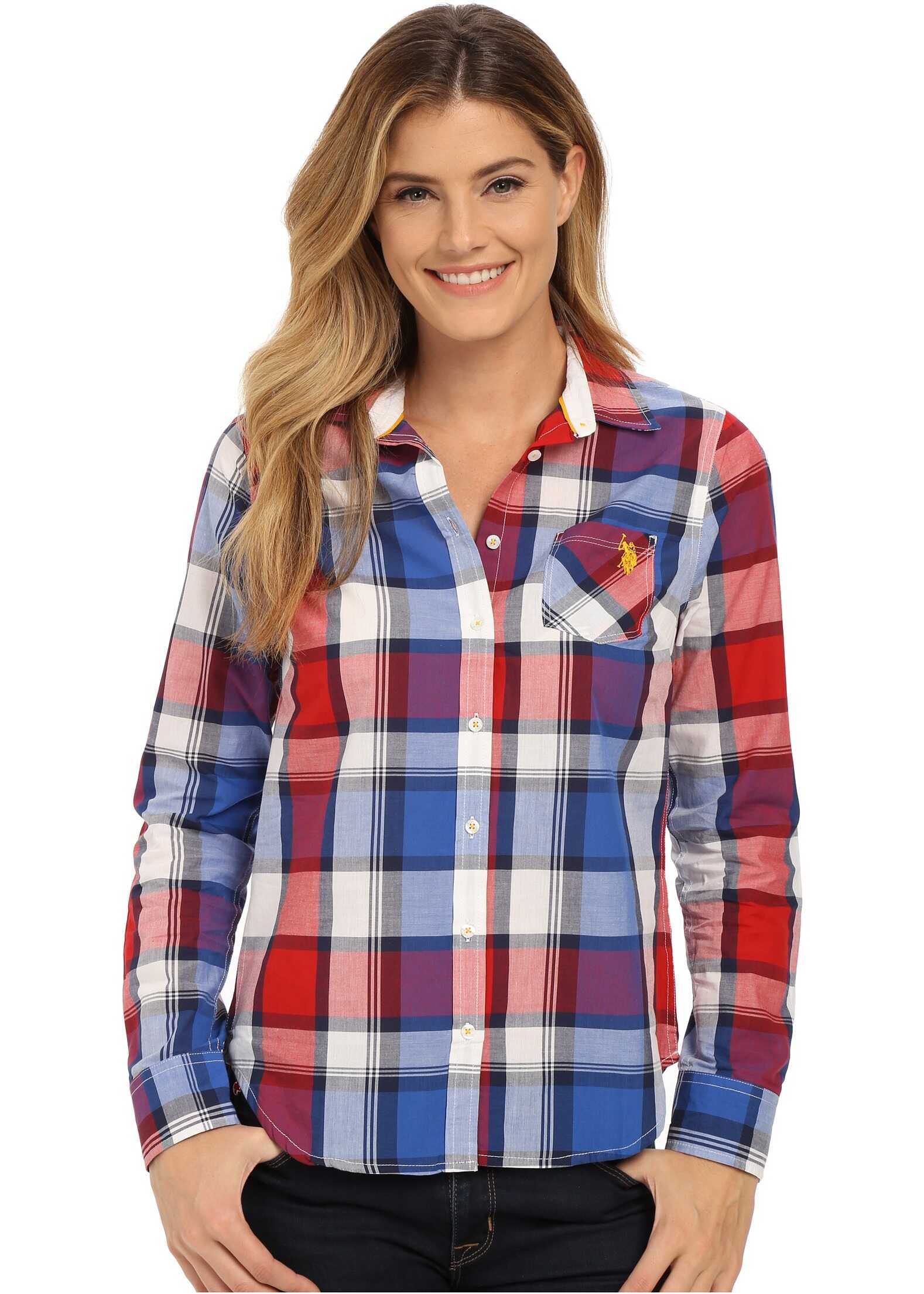Camasa U.S. POLO ASSN. Plaid Poplin Single Pocket Woven Shirt Seeing Red