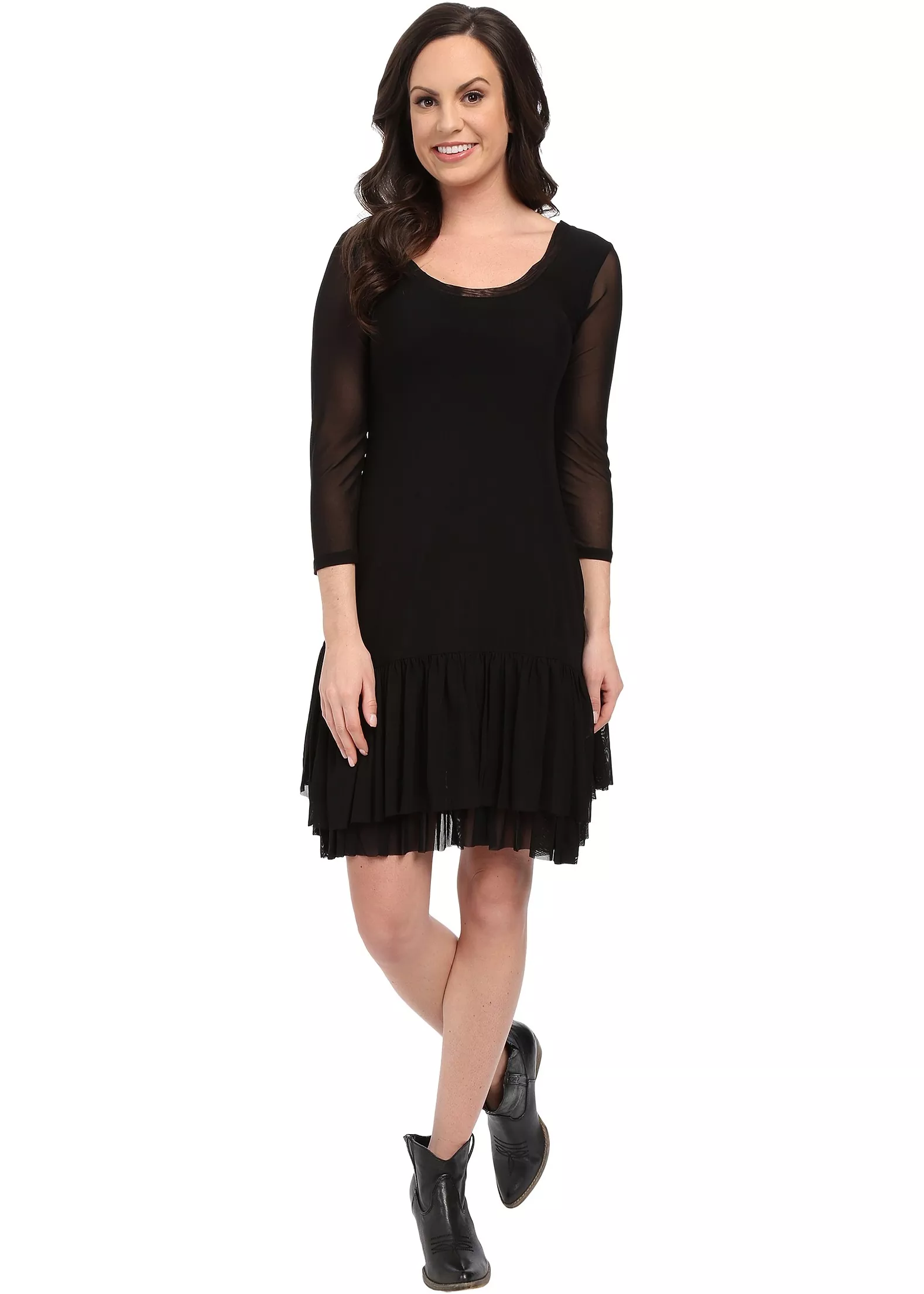 Rochie Roper 9922 Solid Stretch Mesh Flounced Dress Black