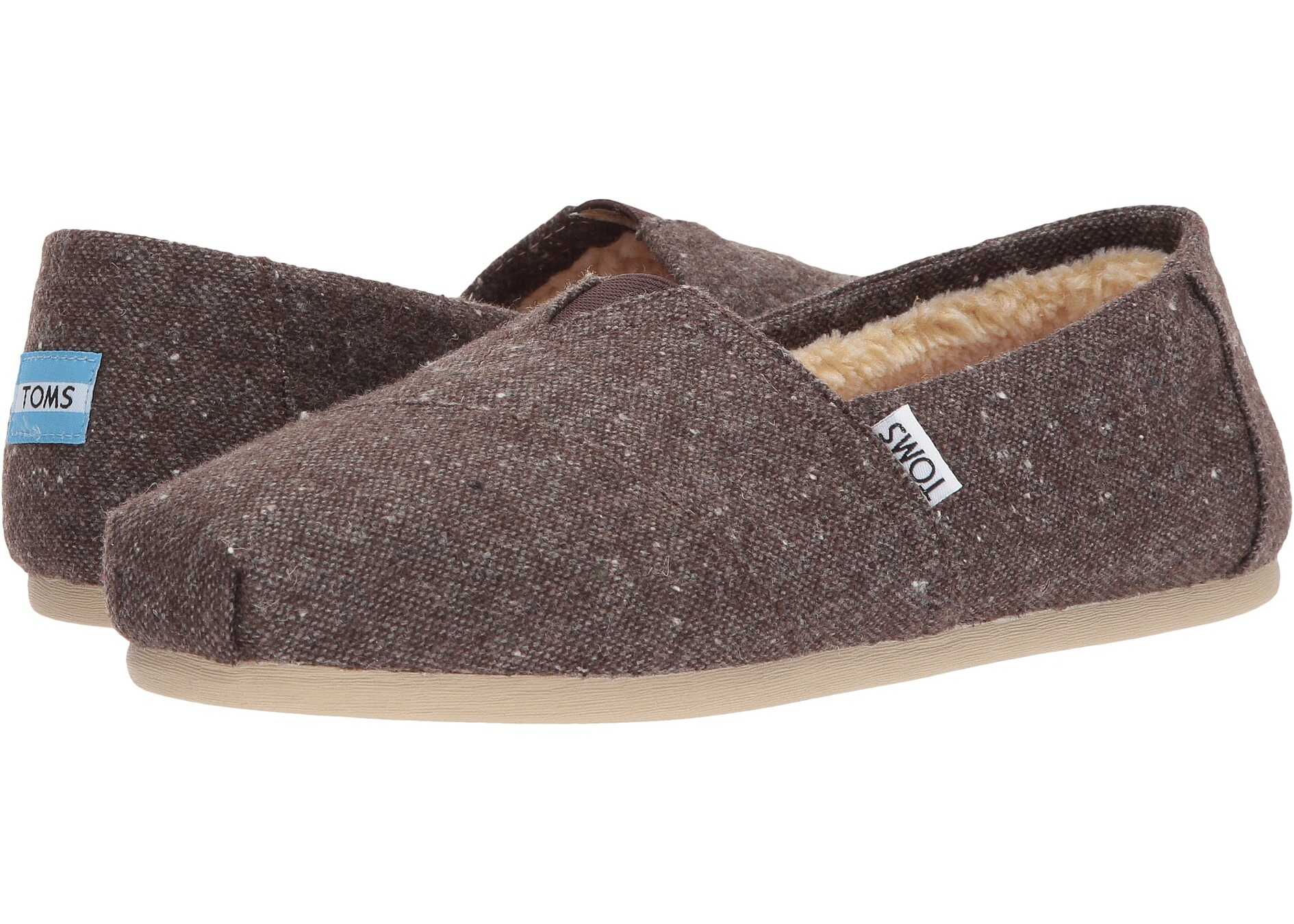 Mocasin TOMS Seasonal Classics Chocolate Brown Speckled Tweed/Faux Shearling