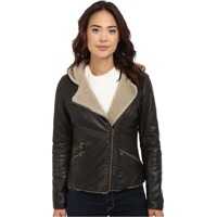 Geci de Puf Levi's® Asymmetrical Faux Leather Hooded Moto w/ Sherpa