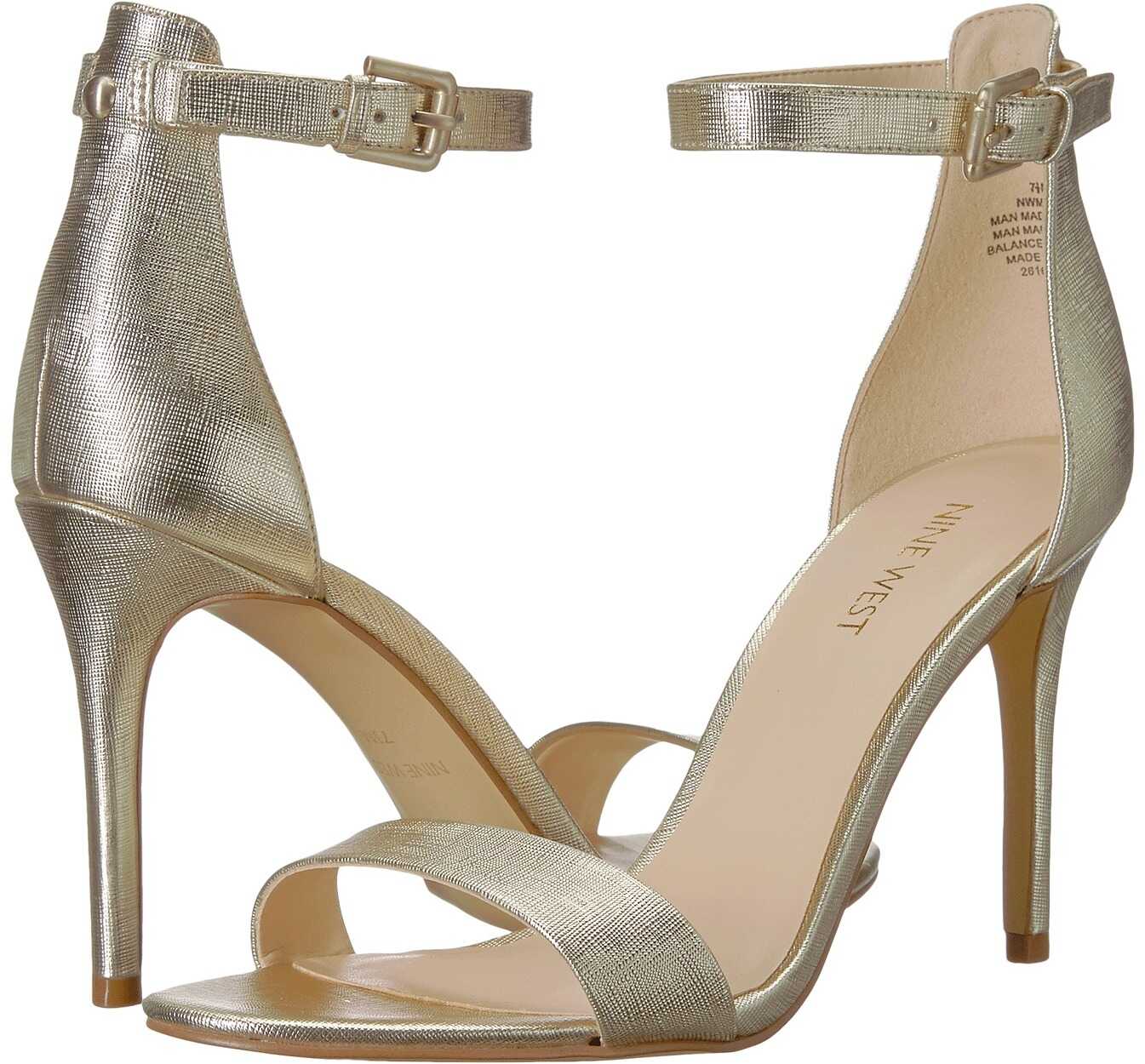 Nine West Mana Stiletto Heel Sandal Platino Etched Metallic PU