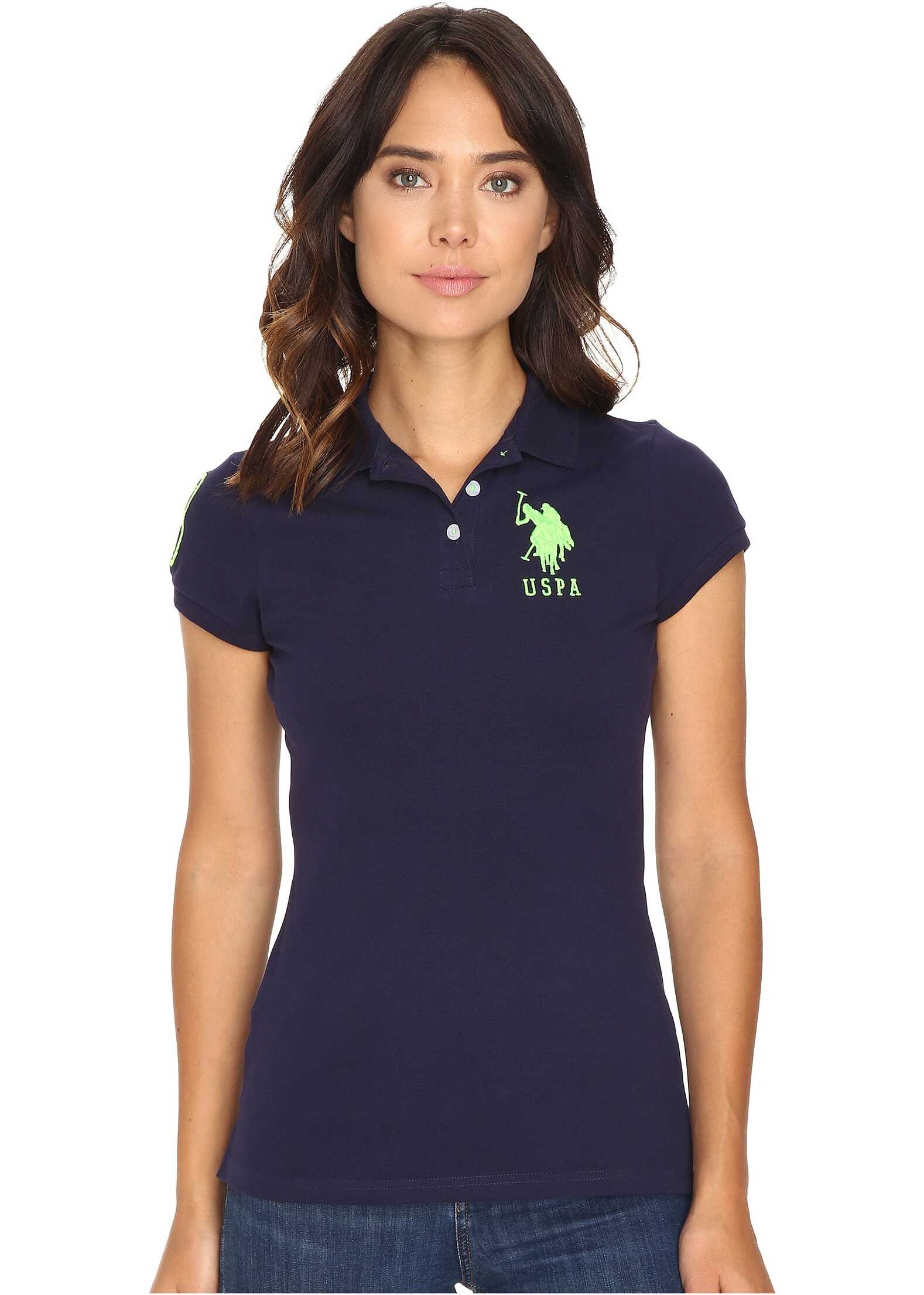 U.S. POLO ASSN. Neon Logos Short Sleeve Polo Shirt Evening Blue
