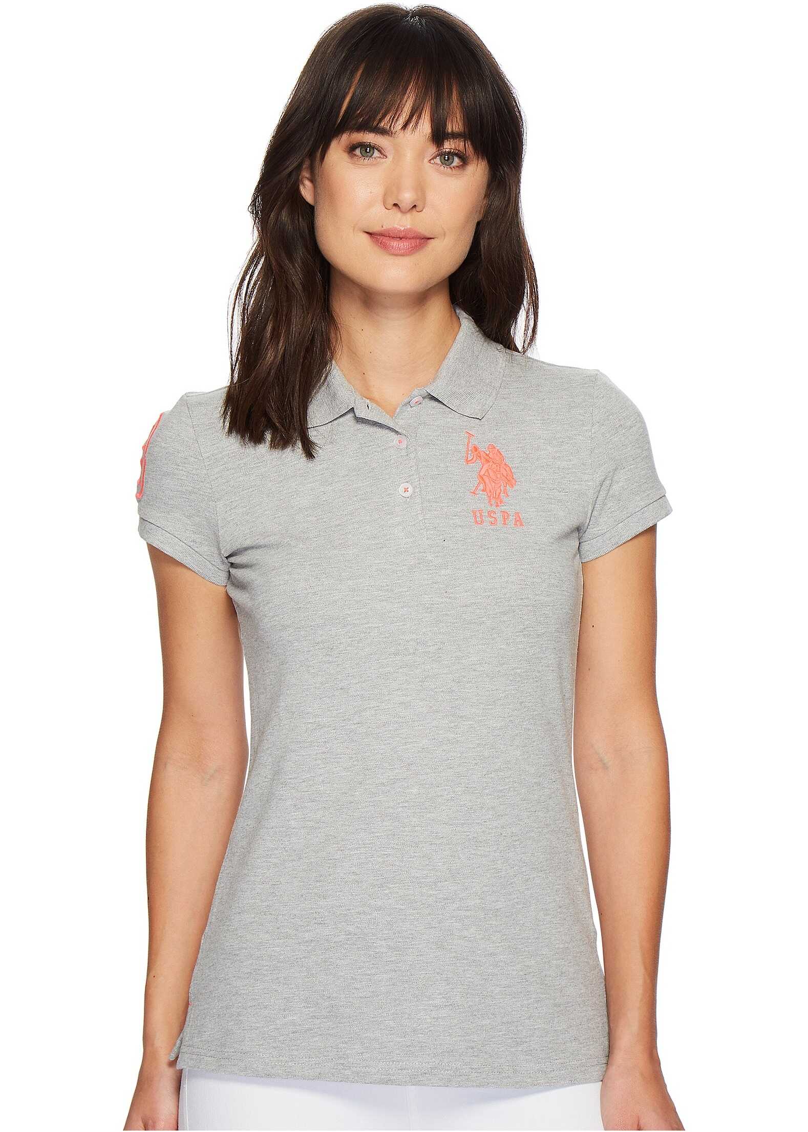 Tricou U.S. POLO ASSN. Neon Logos Short Sleeve Polo Shirt Grey/Pink