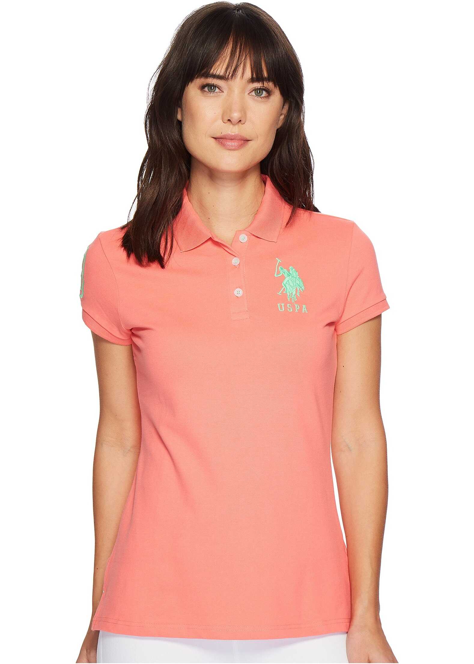 Tricou U.S. POLO ASSN. Neon Logos Short Sleeve Polo Shirt Sugar Coral