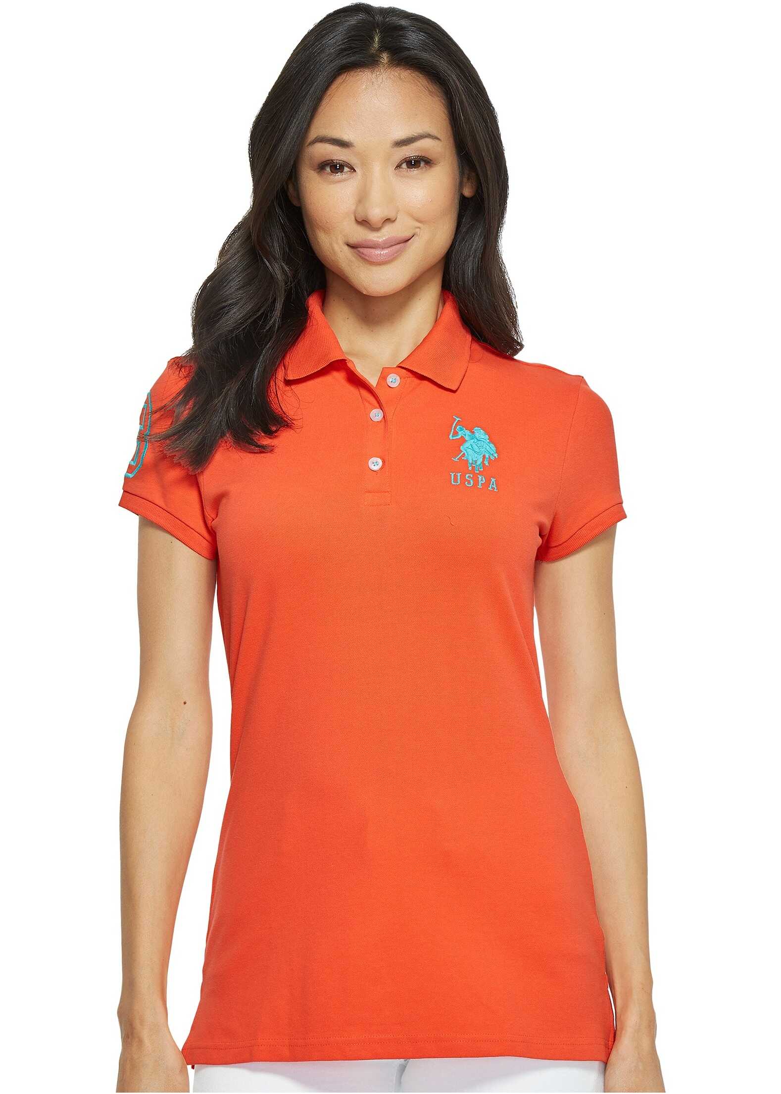 U.S. POLO ASSN. Neon Logos Short Sleeve Polo Shirt Hot Coral
