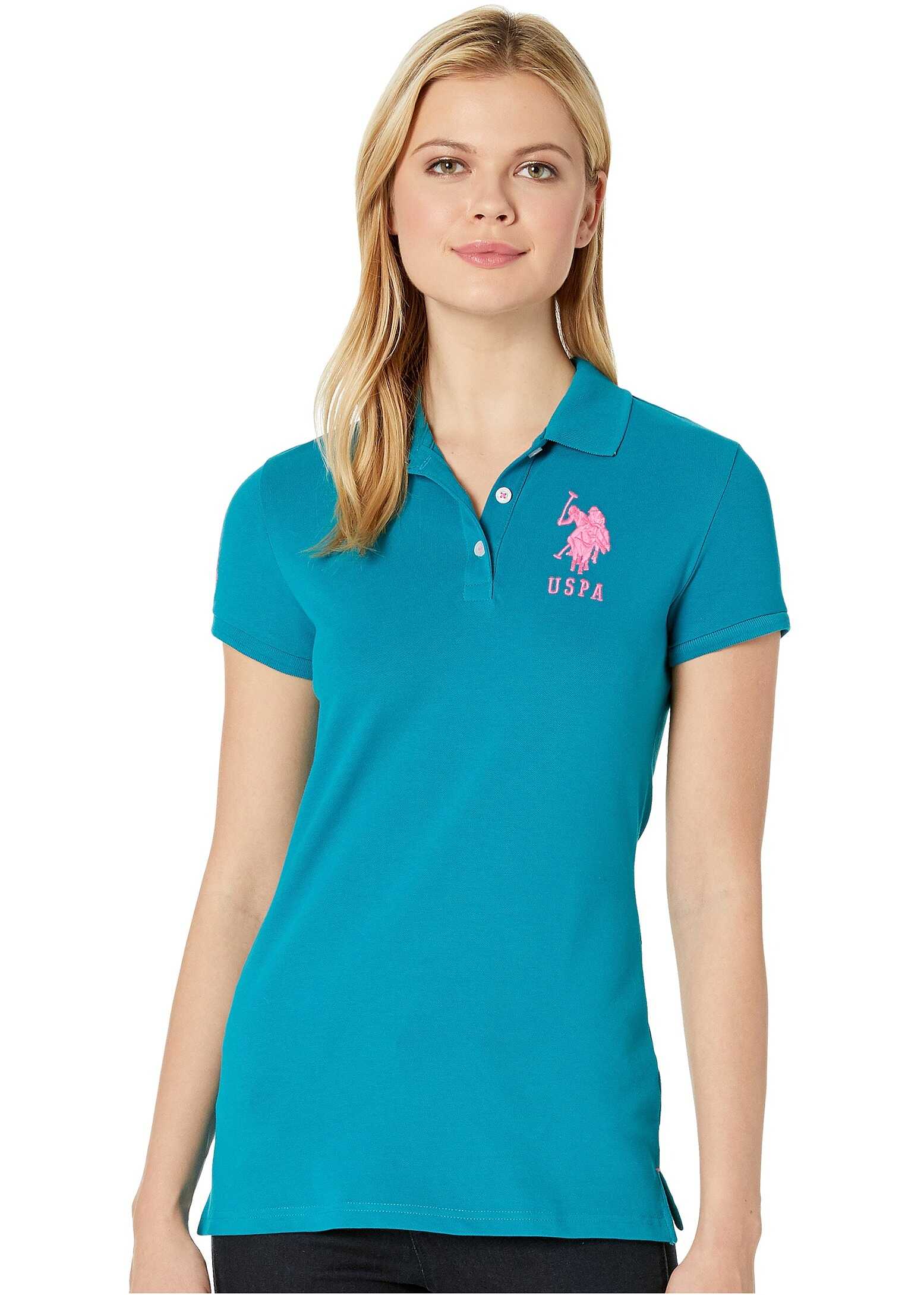 U.S. POLO ASSN. Neon Logos Short Sleeve Polo Shirt Shocking Peacock