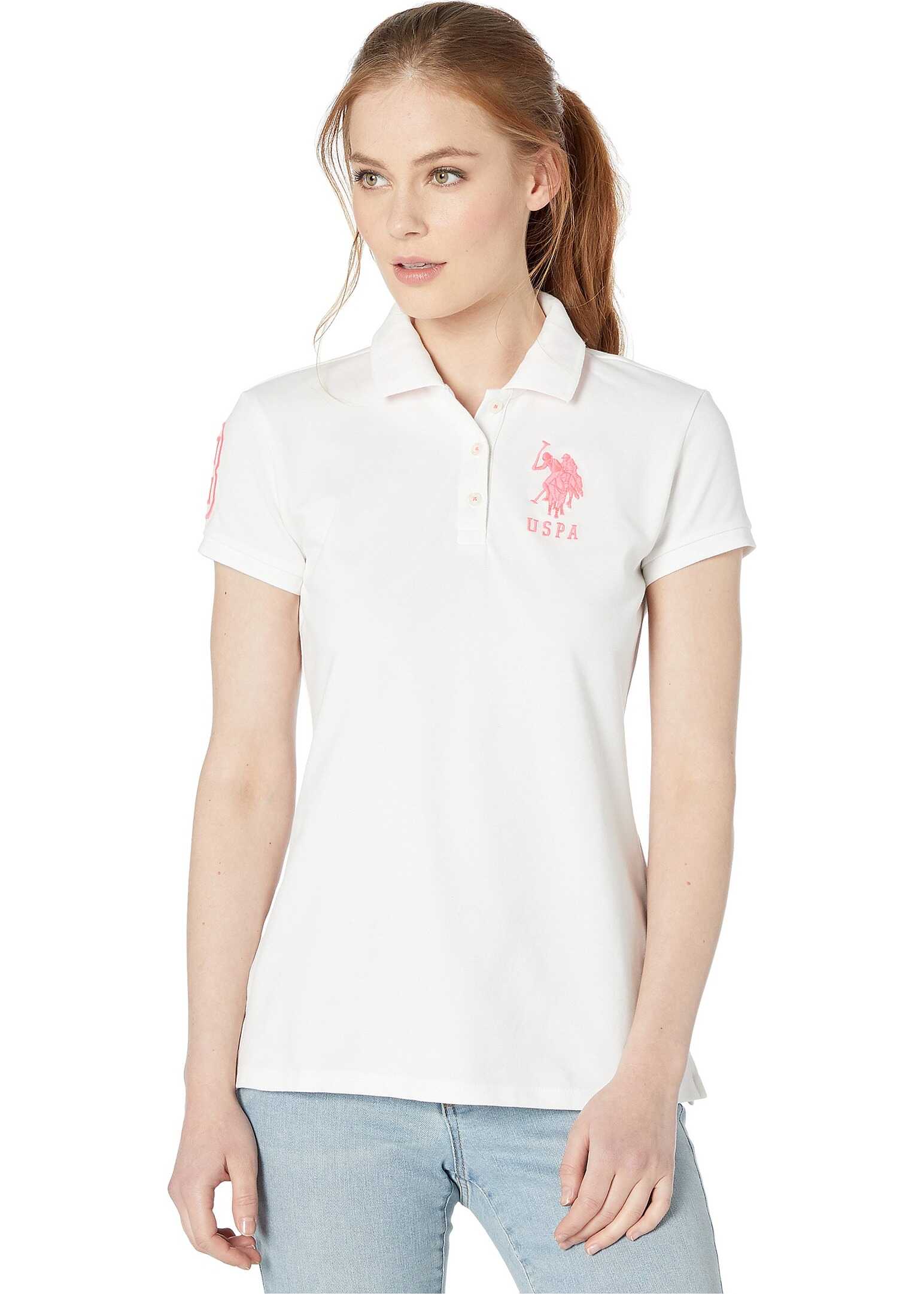 U.S. POLO ASSN. Neon Logos Short Sleeve Polo Shirt Fresh White