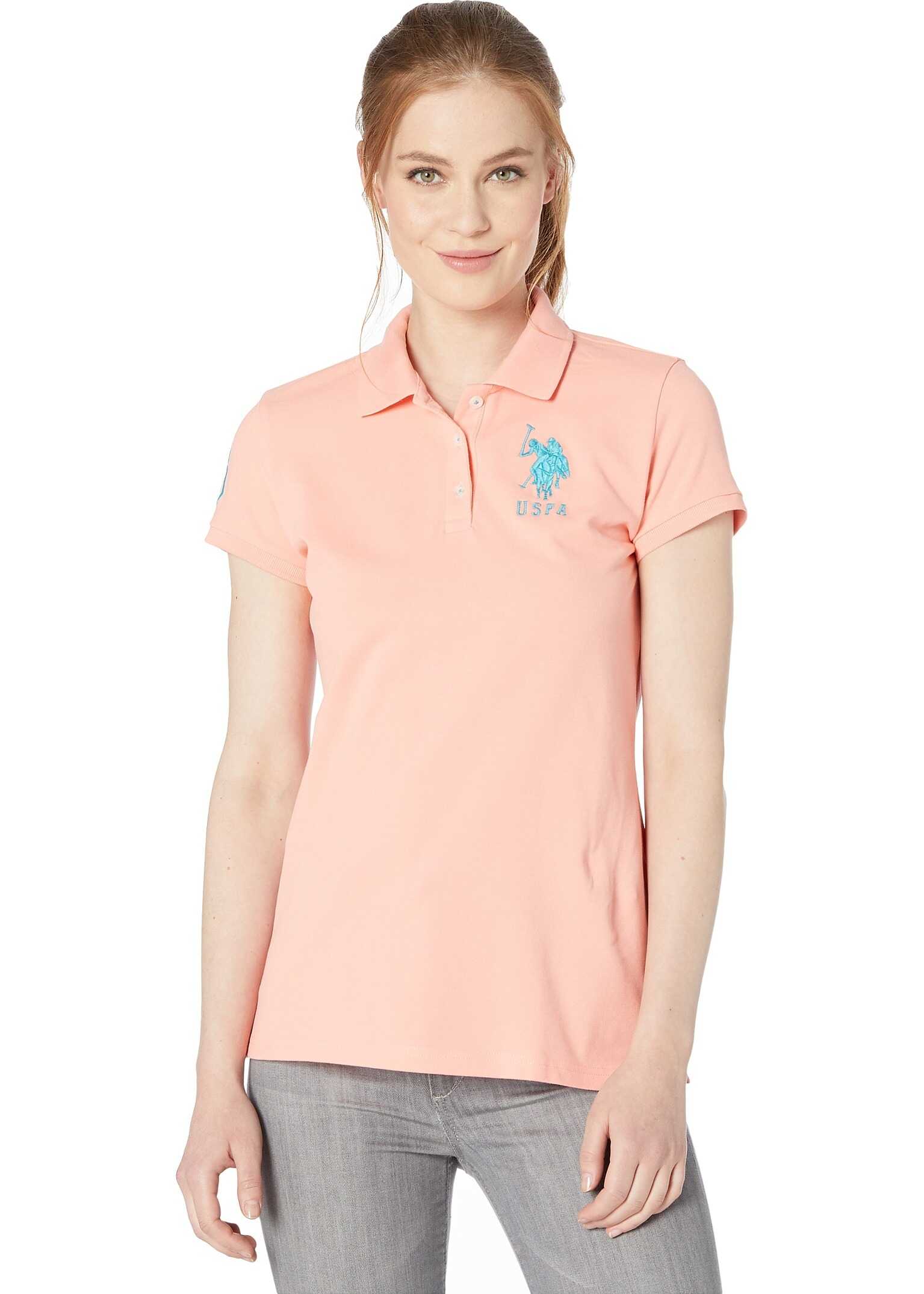 U.S. POLO ASSN. Neon Logos Short Sleeve Polo Shirt Papaya
