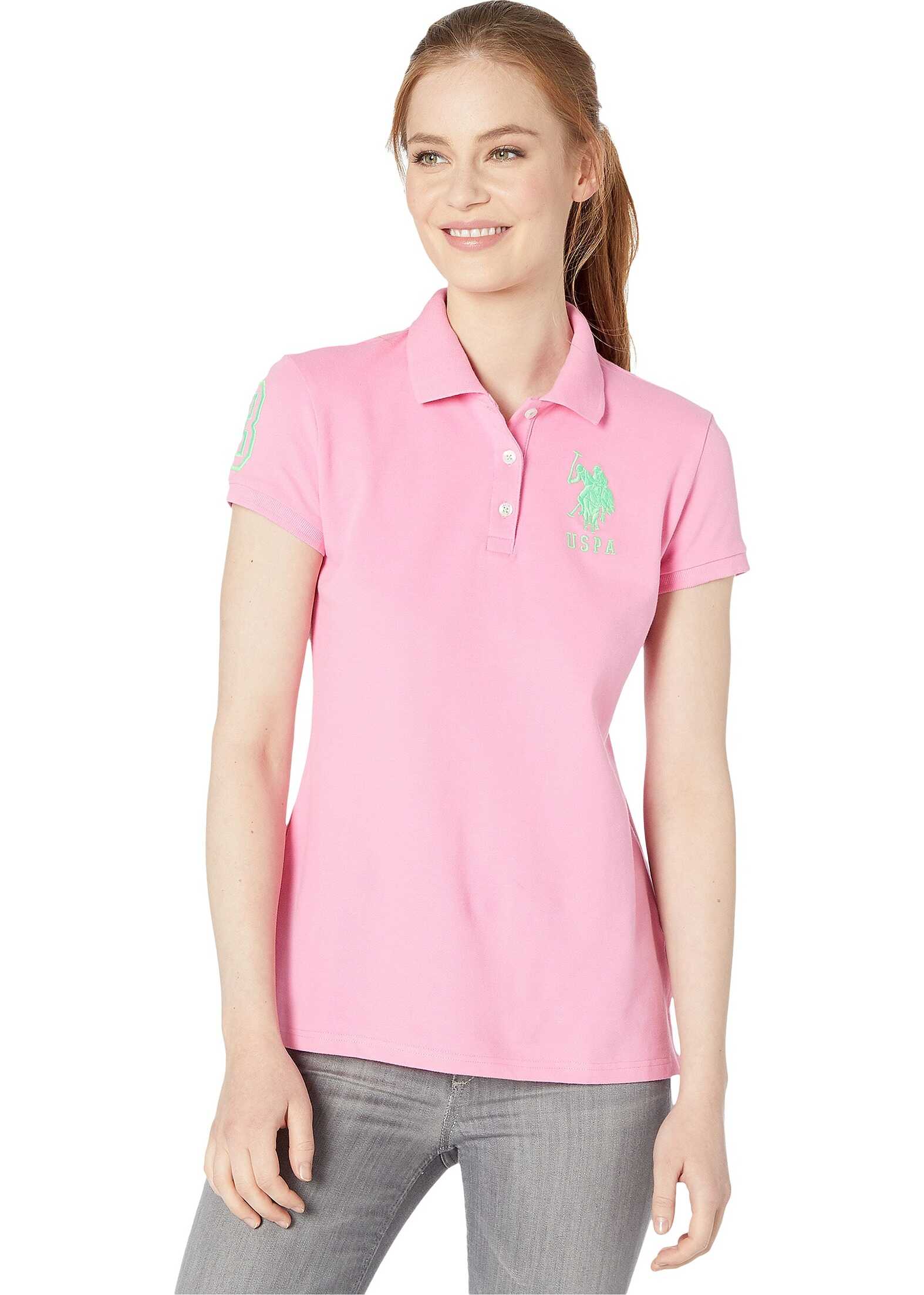 U.S. POLO ASSN. Neon Logos Short Sleeve Polo Shirt Pink Cabana