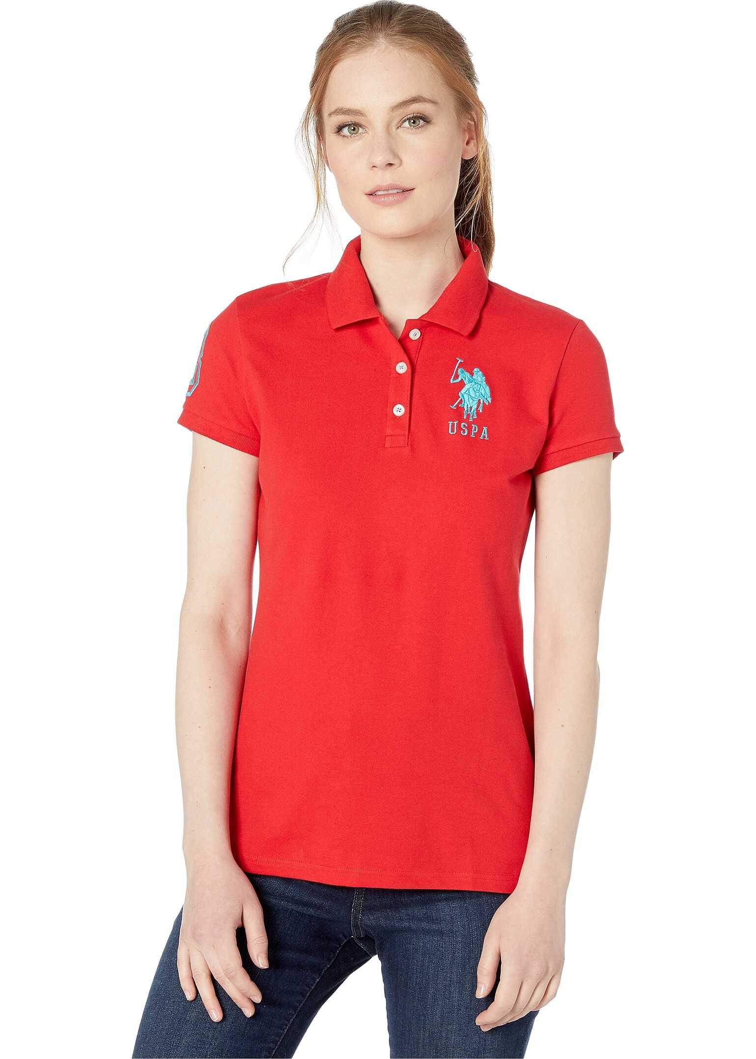 U.S. POLO ASSN. Neon Logos Short Sleeve Polo Shirt Racing Red