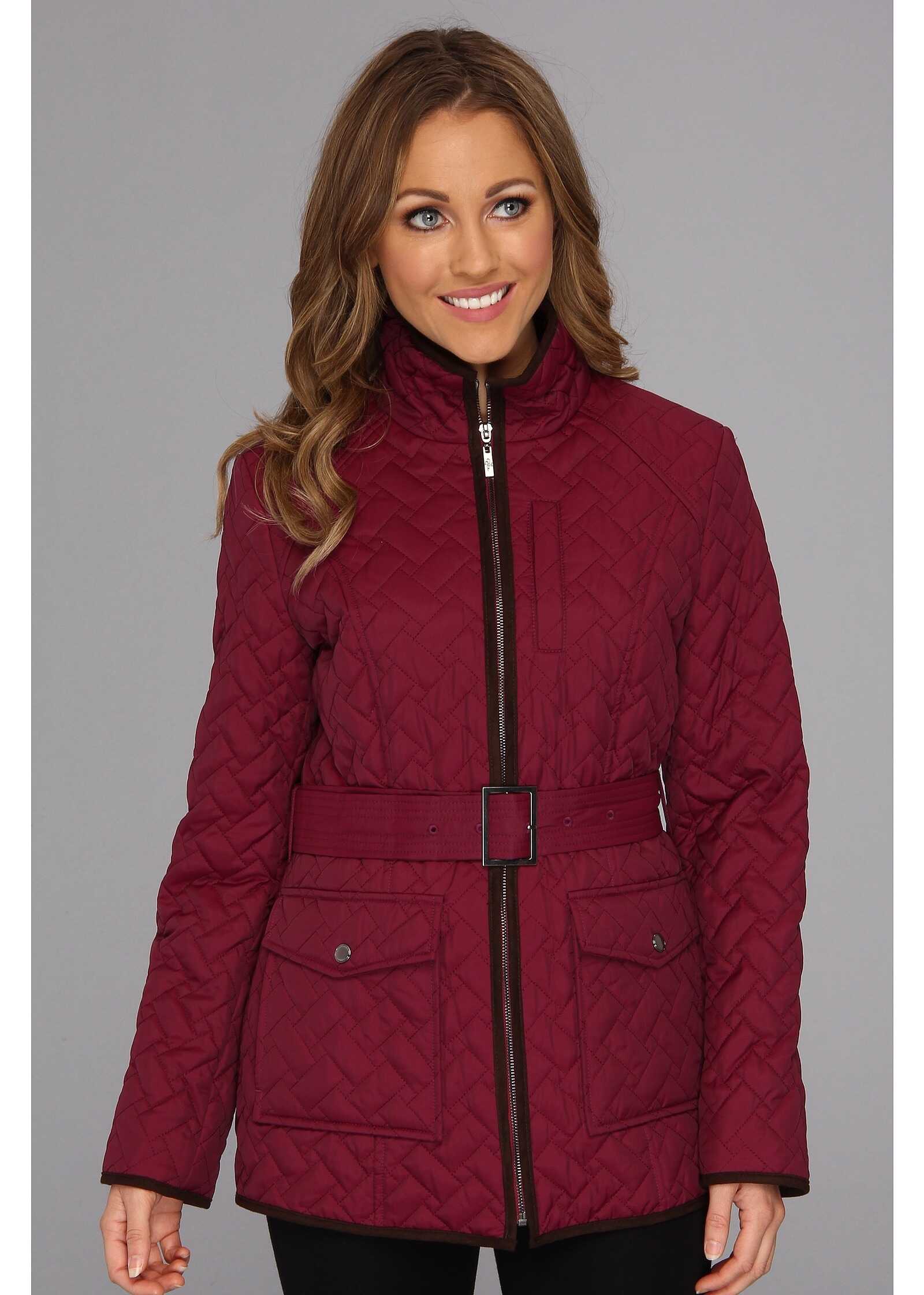 Geaca Cole Haan Signature Quilt Short Coat w/ Microsuede Trim Fuchsia