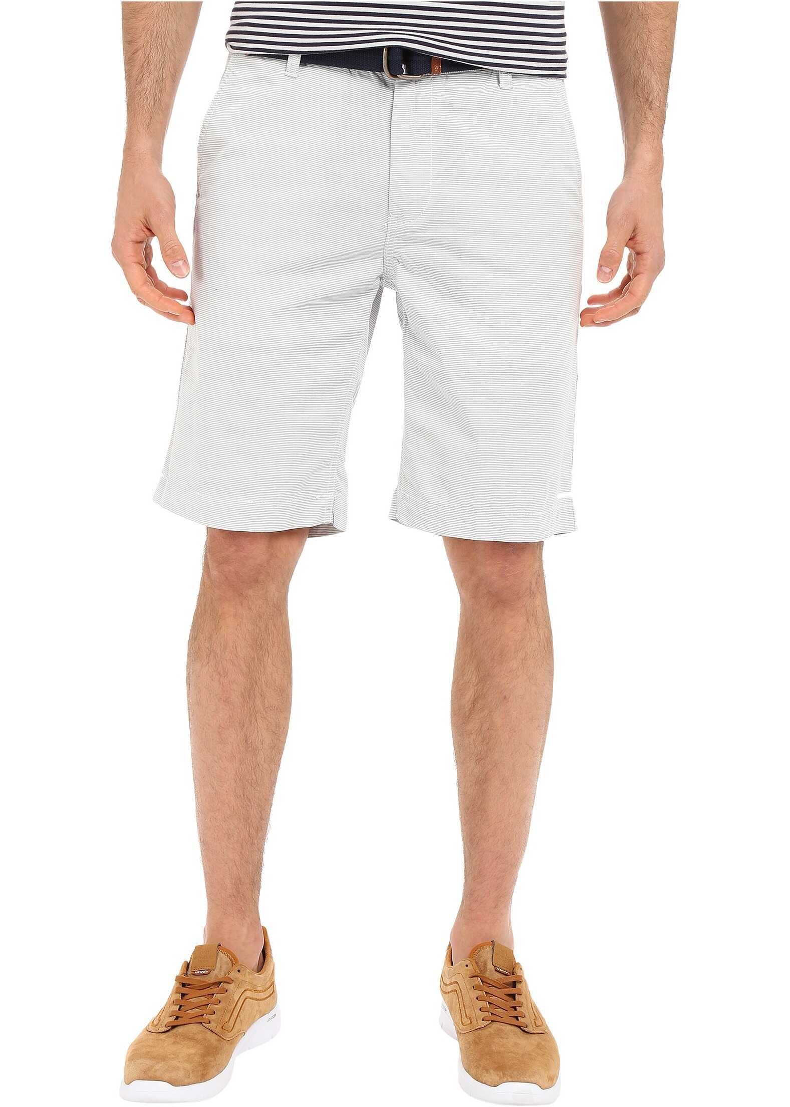 Horizontal Stripe Flat Front Belted Shorts