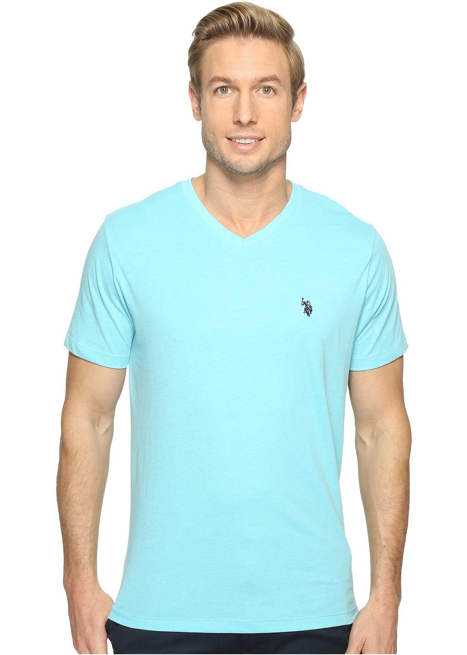 Tricou U.S. POLO ASSN. Short Sleeve Solid V-Neck T-Shirt Artist Aqua Heather