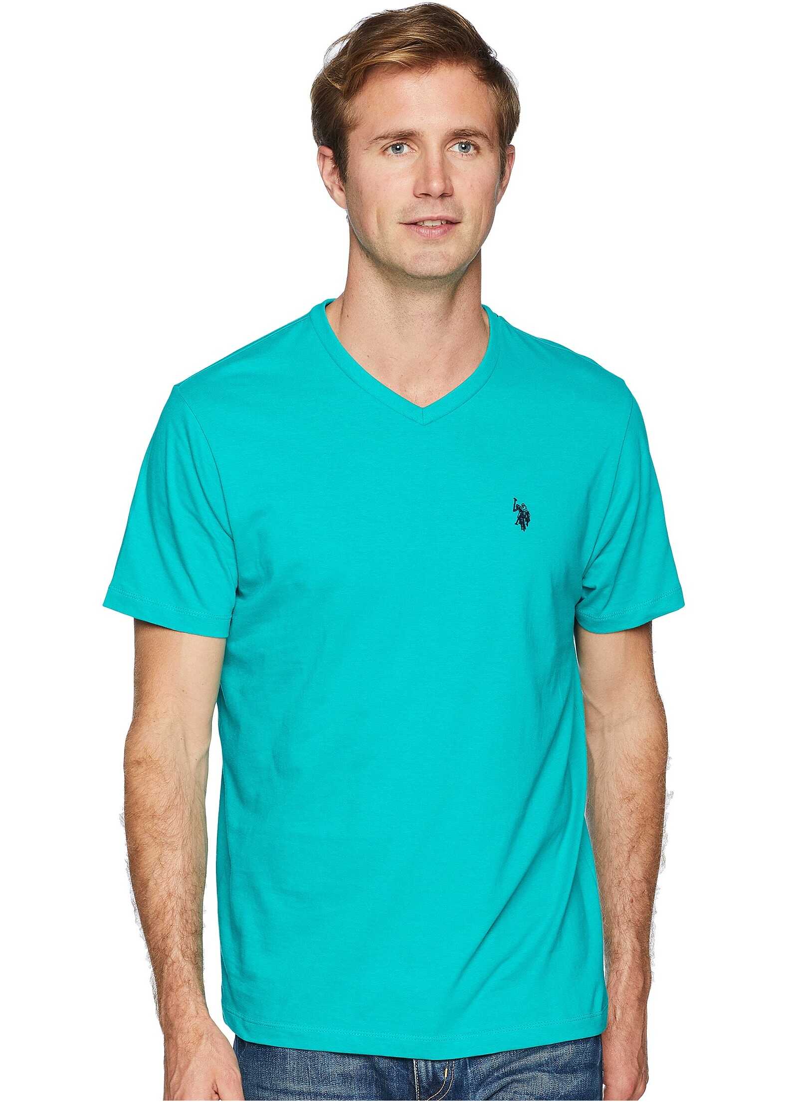 Tricou U.S. POLO ASSN. Short Sleeve Solid V-Neck T-Shirt Island Jade