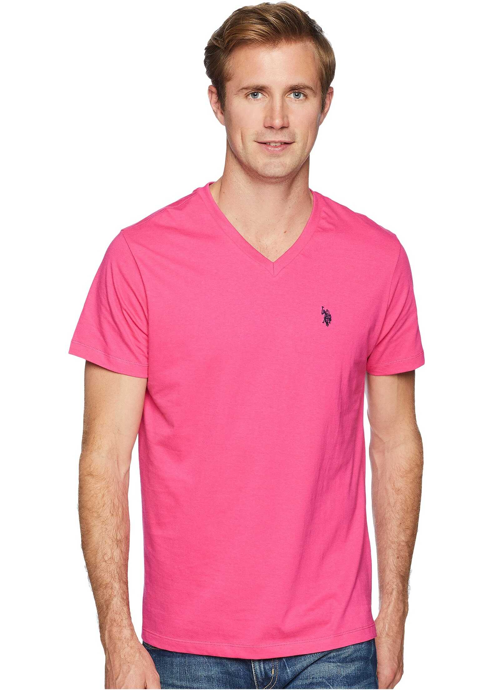 Tricou U.S. POLO ASSN. Short Sleeve Solid V-Neck T-Shirt Pink Raton