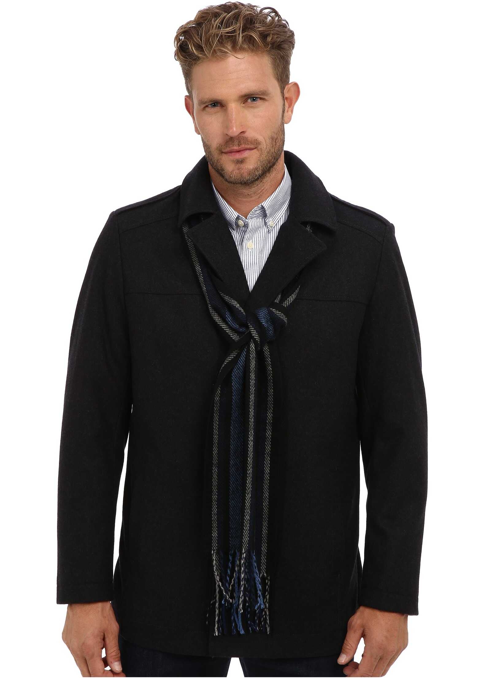 Pardesiu Perry Ellis Wool Blend Coat w/ Scarf EP822233* Charcoal