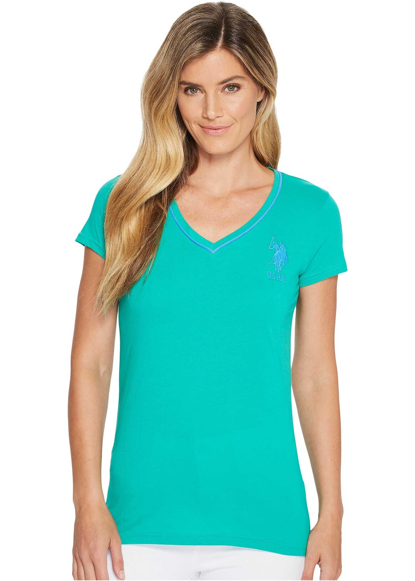 Tricou U.S. POLO ASSN. Cotton Jersey V-Neck Big Logo T-Shirt Emerald Wave