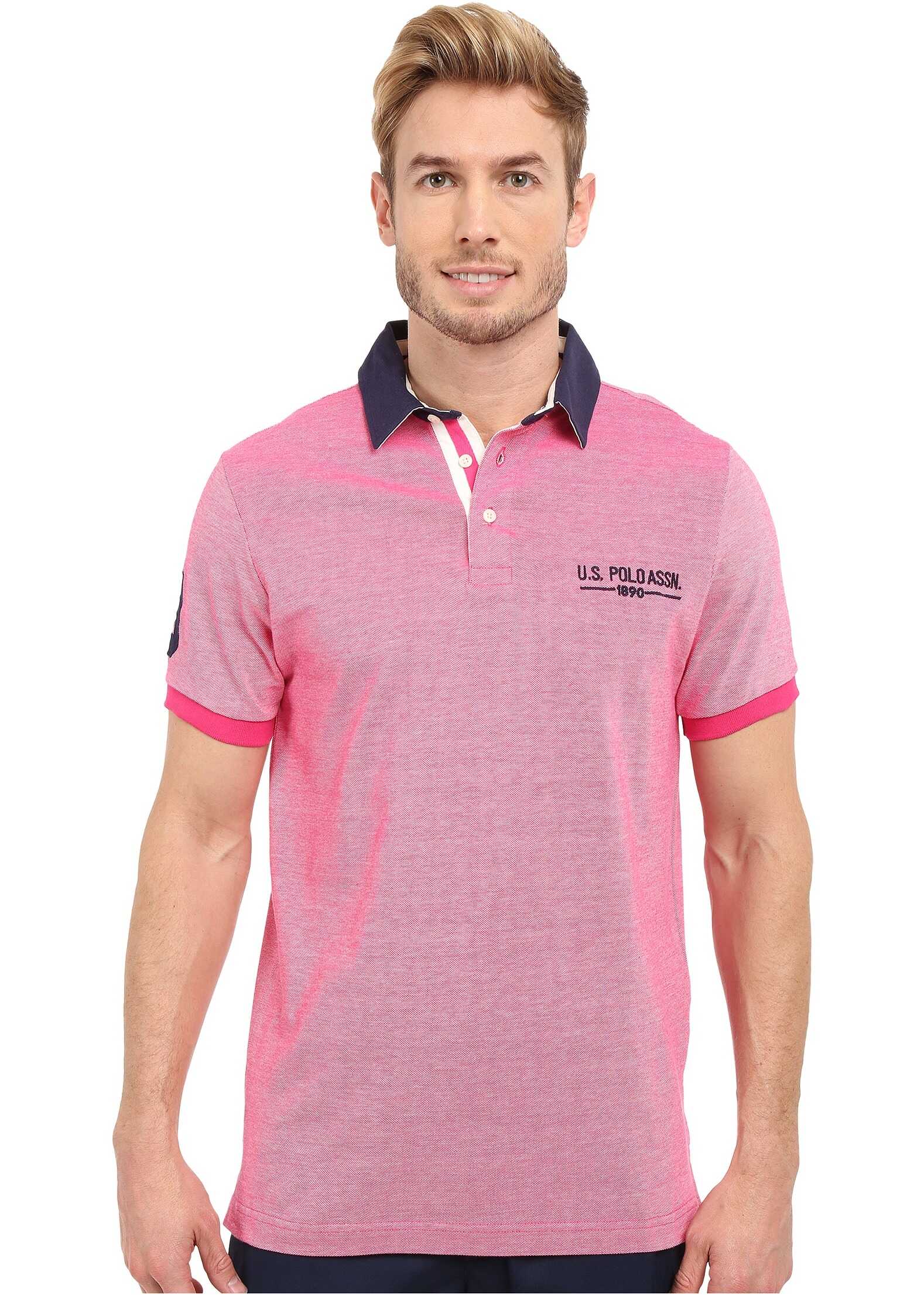 Tricou U.S. POLO ASSN. Solid Pique Polo Shirt w/ Contrast Collar Caribbean Pink