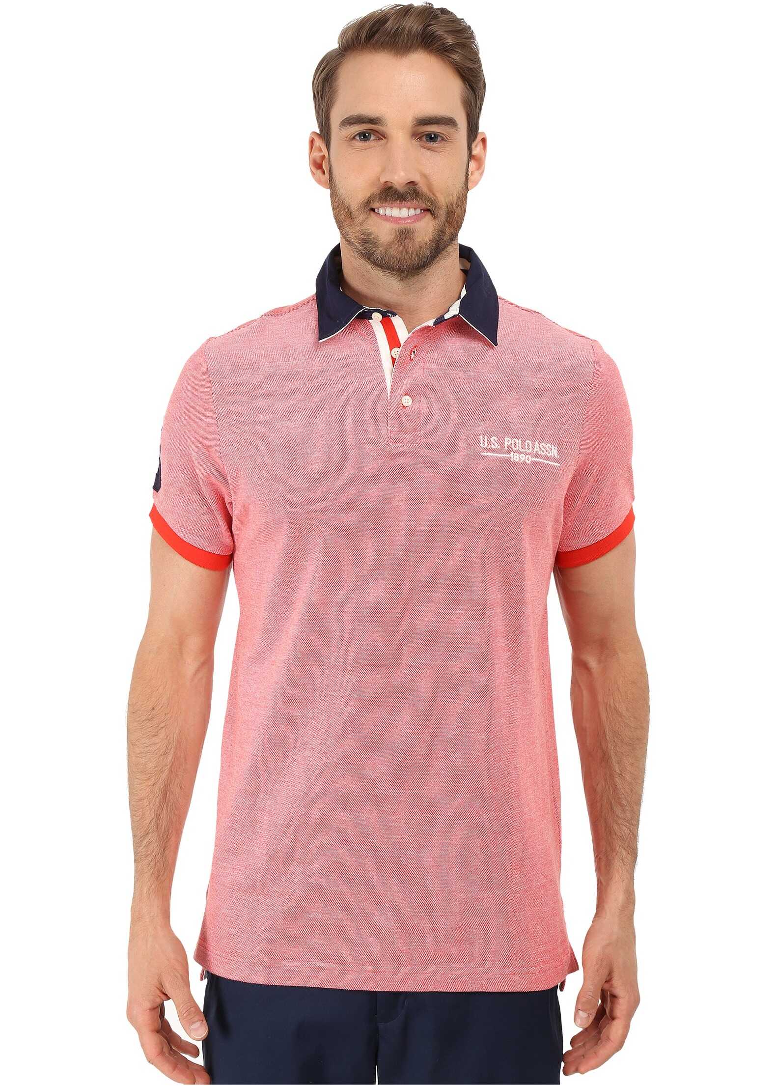 Tricou U.S. POLO ASSN. Solid Pique Polo Shirt w/ Contrast Collar Crimson Fire