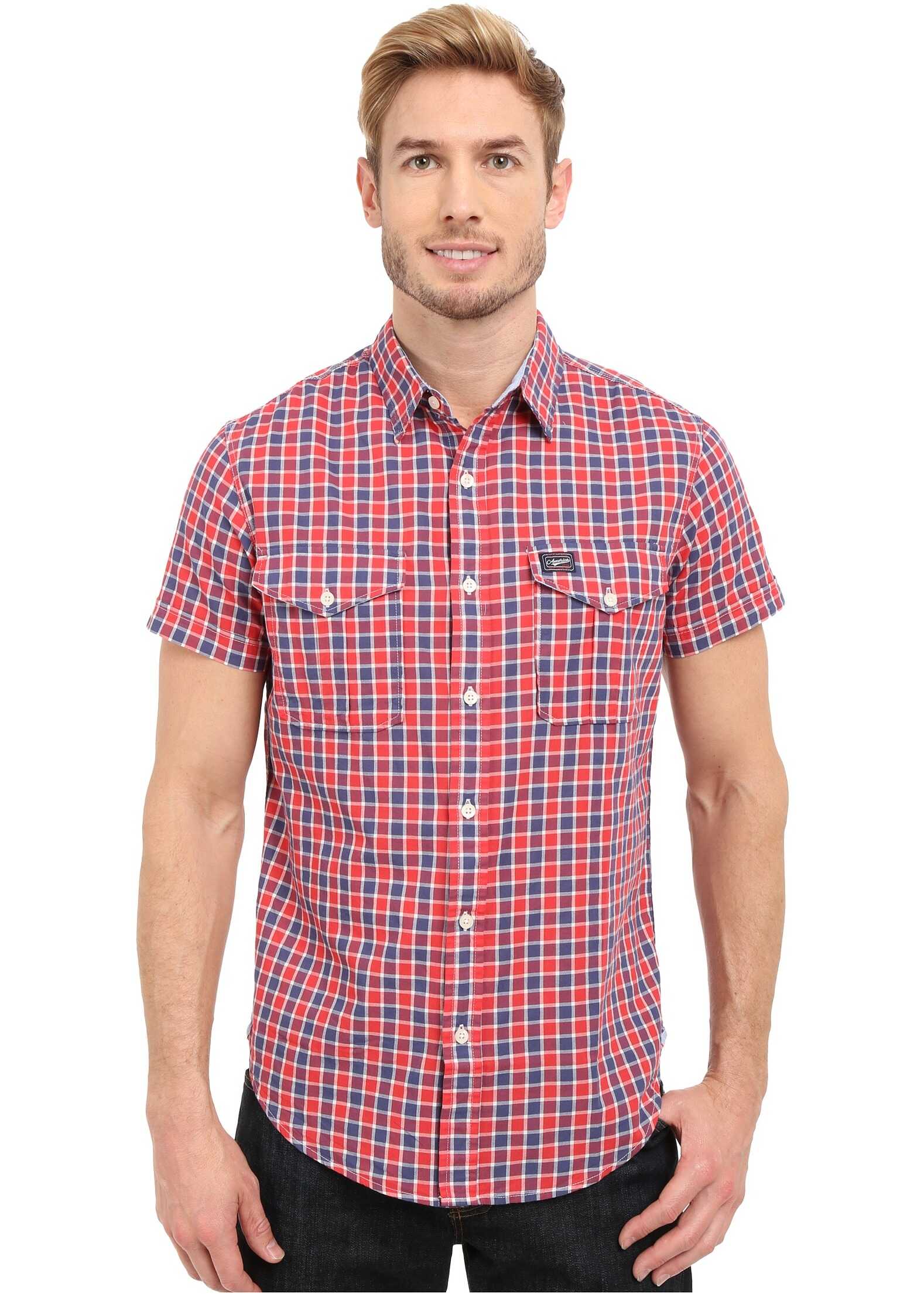 Camasa U.S. POLO ASSN. Slim Fit Short Sleeve Plaid Sport Shirt Crimson Fire