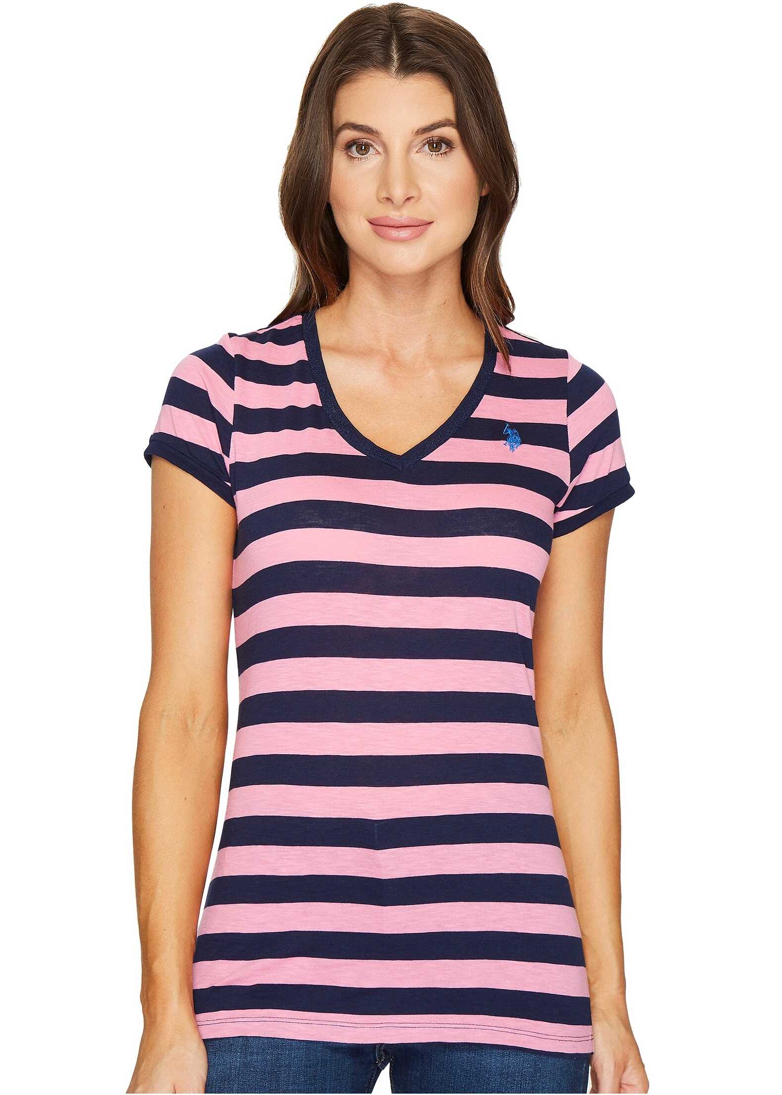 U.S. POLO ASSN. Lace Trim V-Neck T-Shirt Sachet Pink