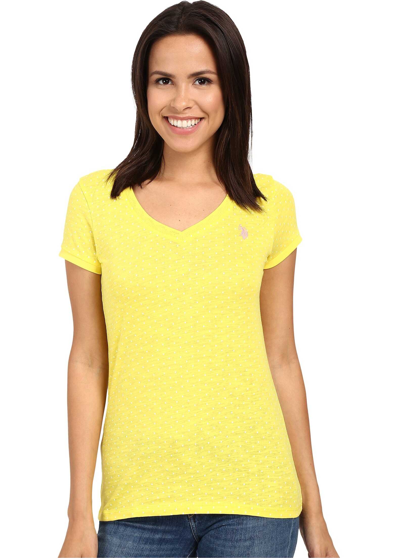 U.S. POLO ASSN. Polka Dot Lace Trim V-Neck T-Shirt Buttercup