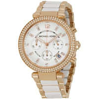 Ceasuri Fashion Parker Chronograph Rose Gold-tone and White Acetate Femei