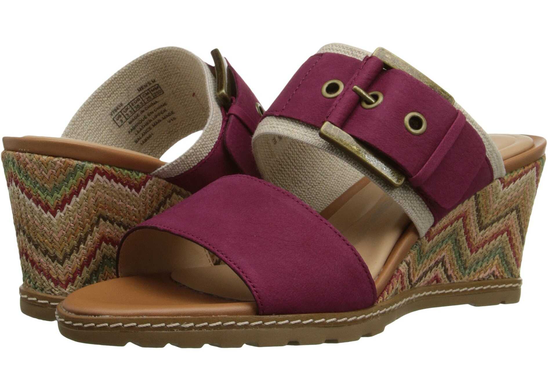 Sandala Rockport Garden Court Buckled Slide Deep Berry Embossed Nubuck
