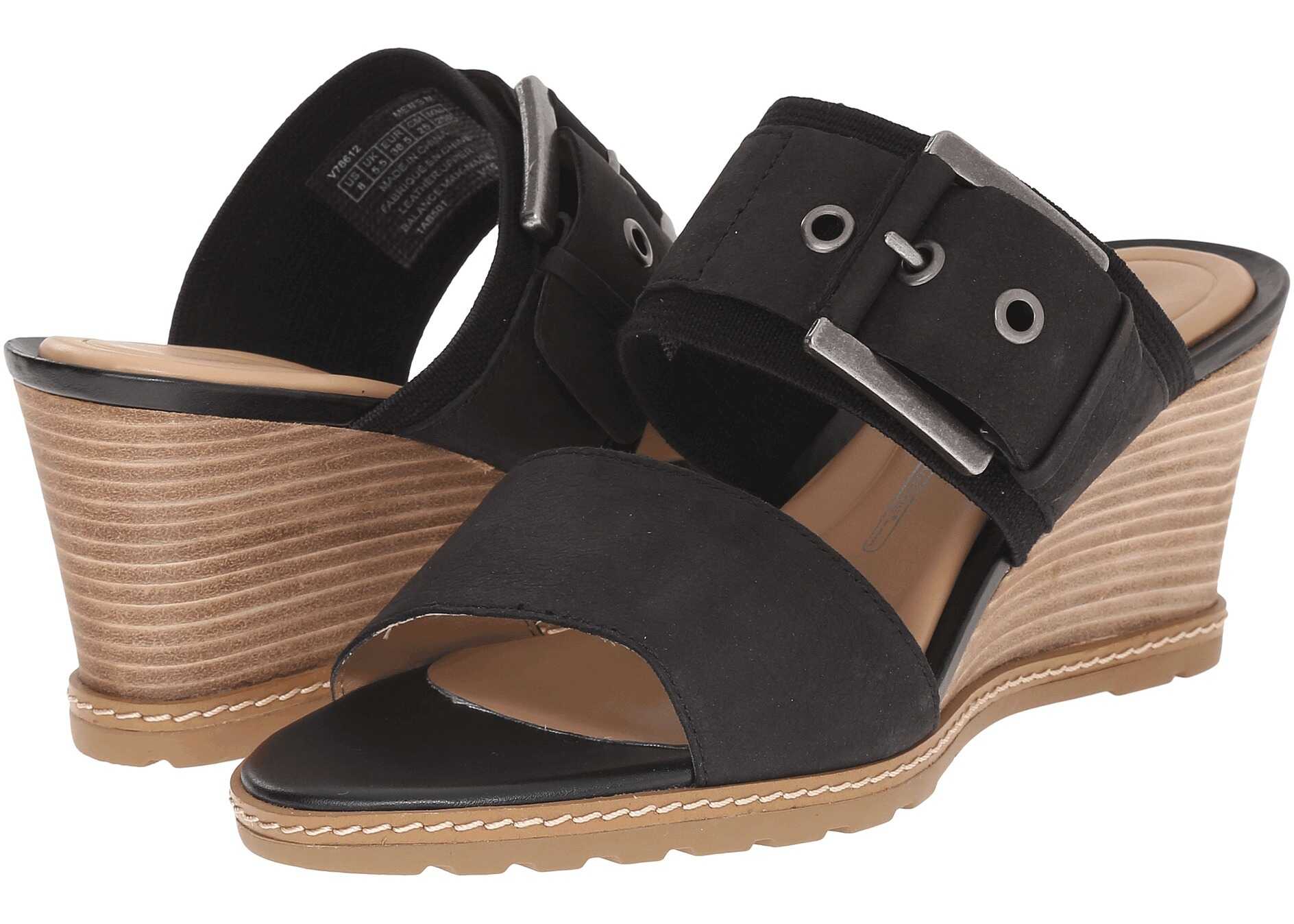 Sandala Rockport Garden Court Buckled Slide Black Embossed Nubuck