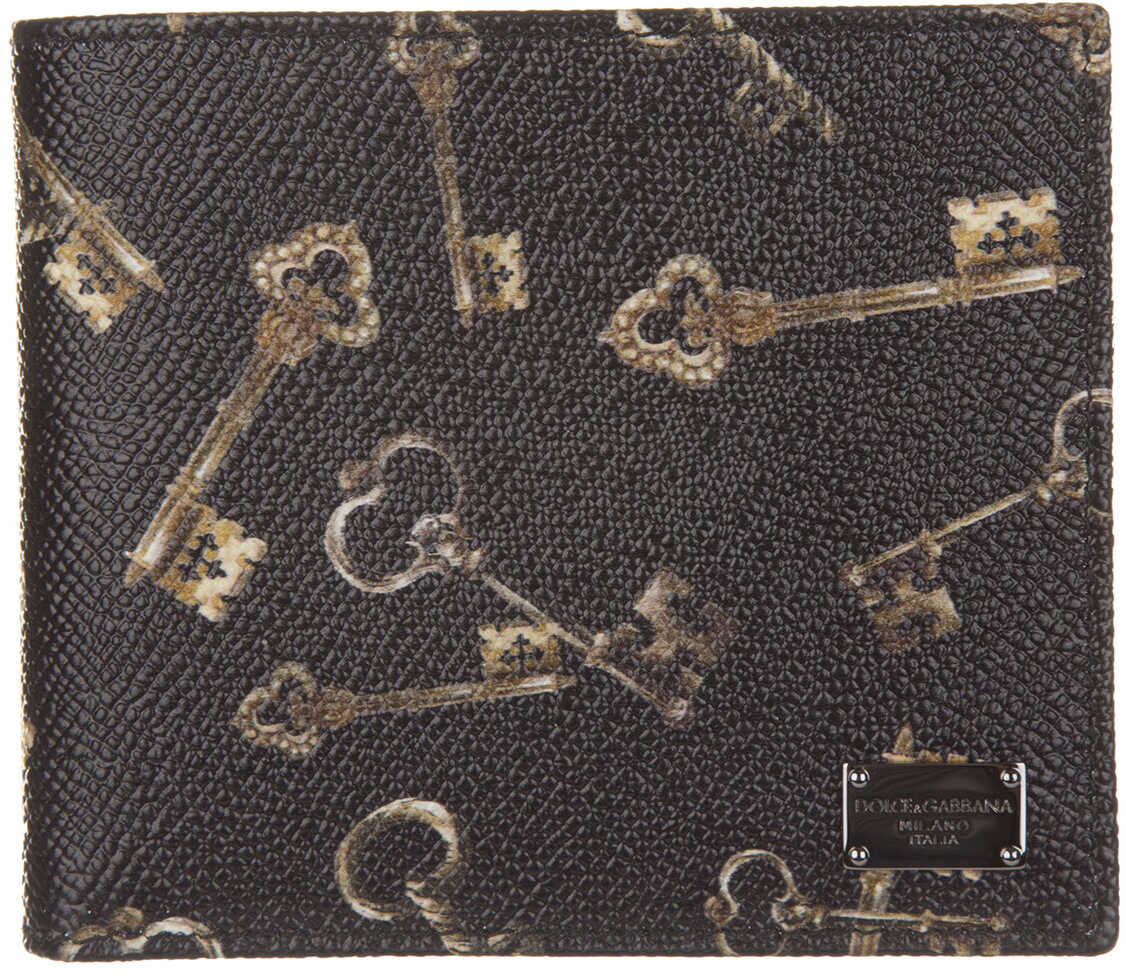 Portofel Dolce & Gabbana Leather Wallet Credit Card Bifold Keys Print Black