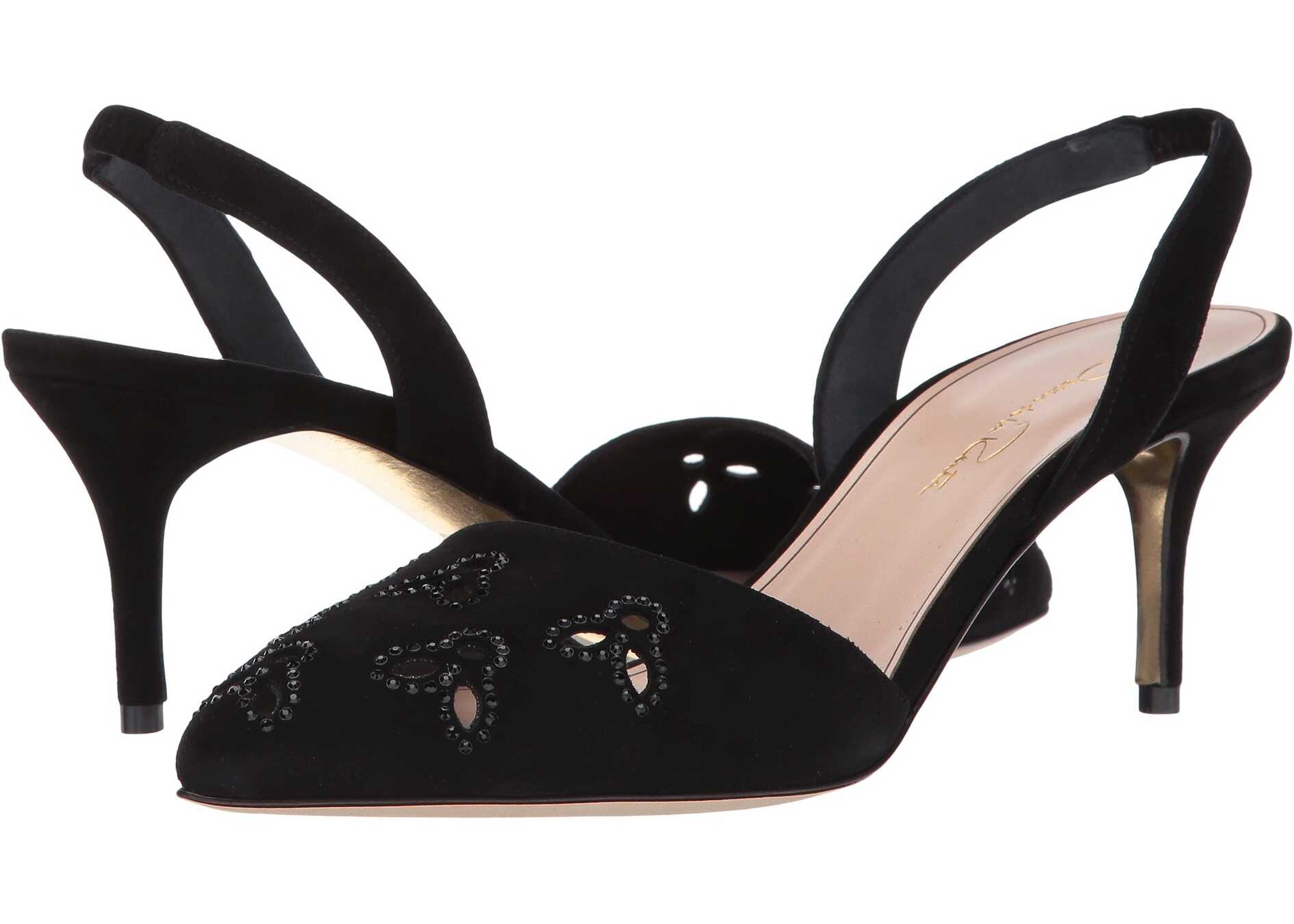 Pantof Oscar de la Renta Pamie 55mm Black Lasercut Suede/Crystals