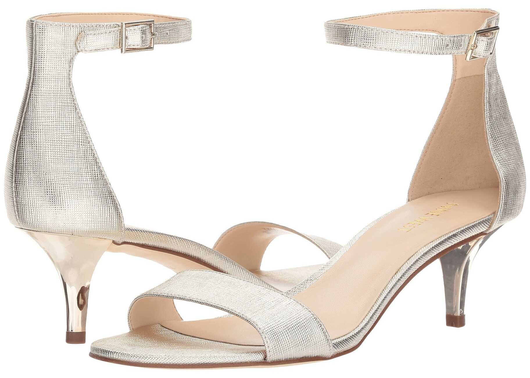 Nine West Leisa Heel Sandal Platino Etched Metallic PU