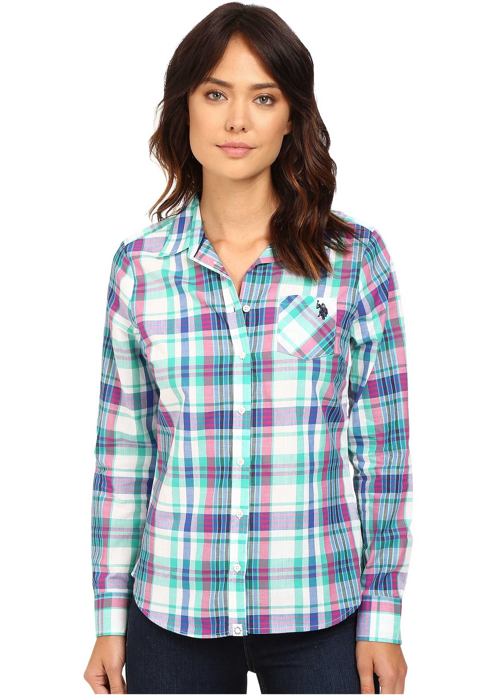 U.S. POLO ASSN. Plaid Poplin Single Pocket Shirt Peacock Green