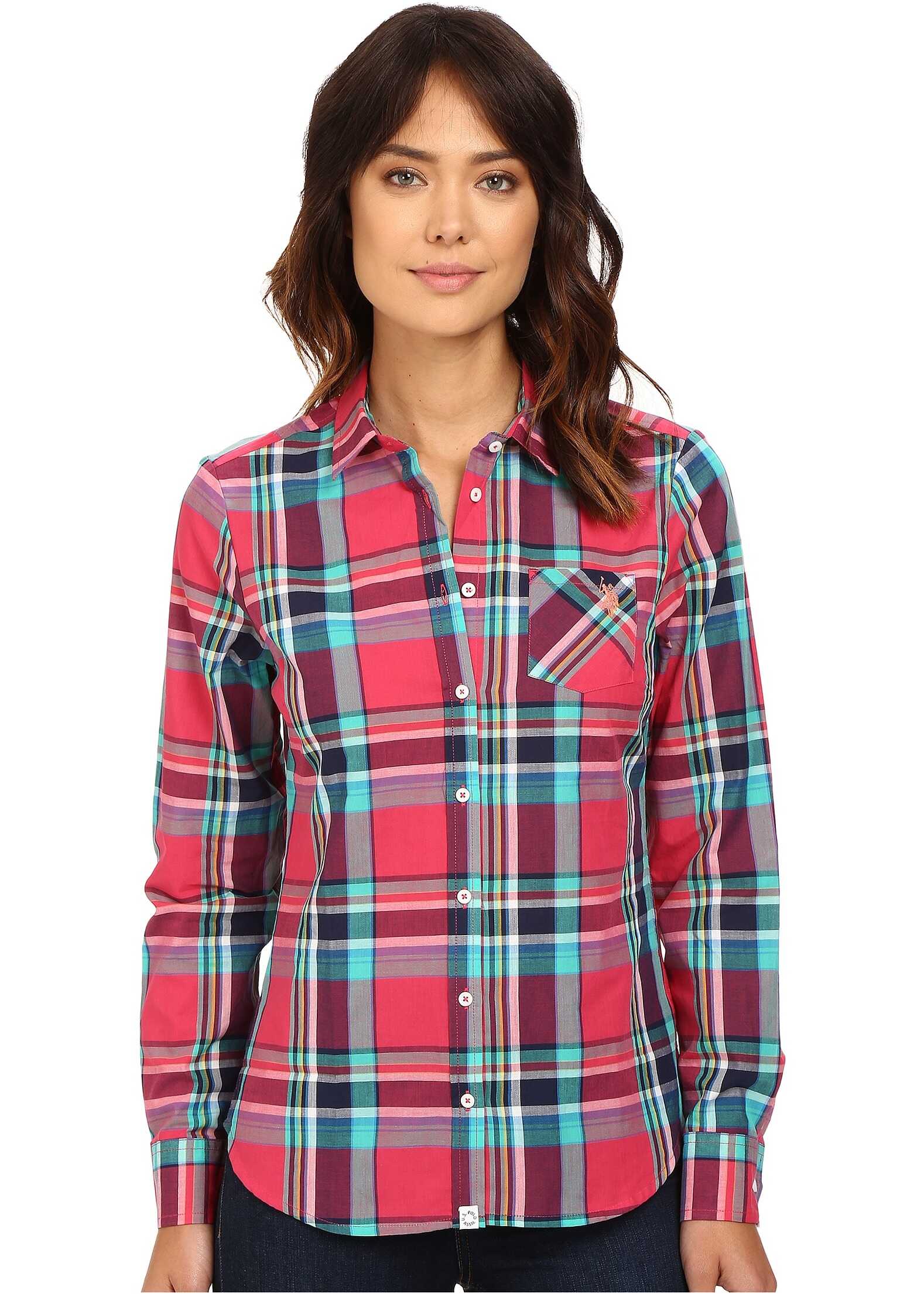 Camasa U.S. POLO ASSN. Casual Cotton Poplin Plaid Shirt Azalea