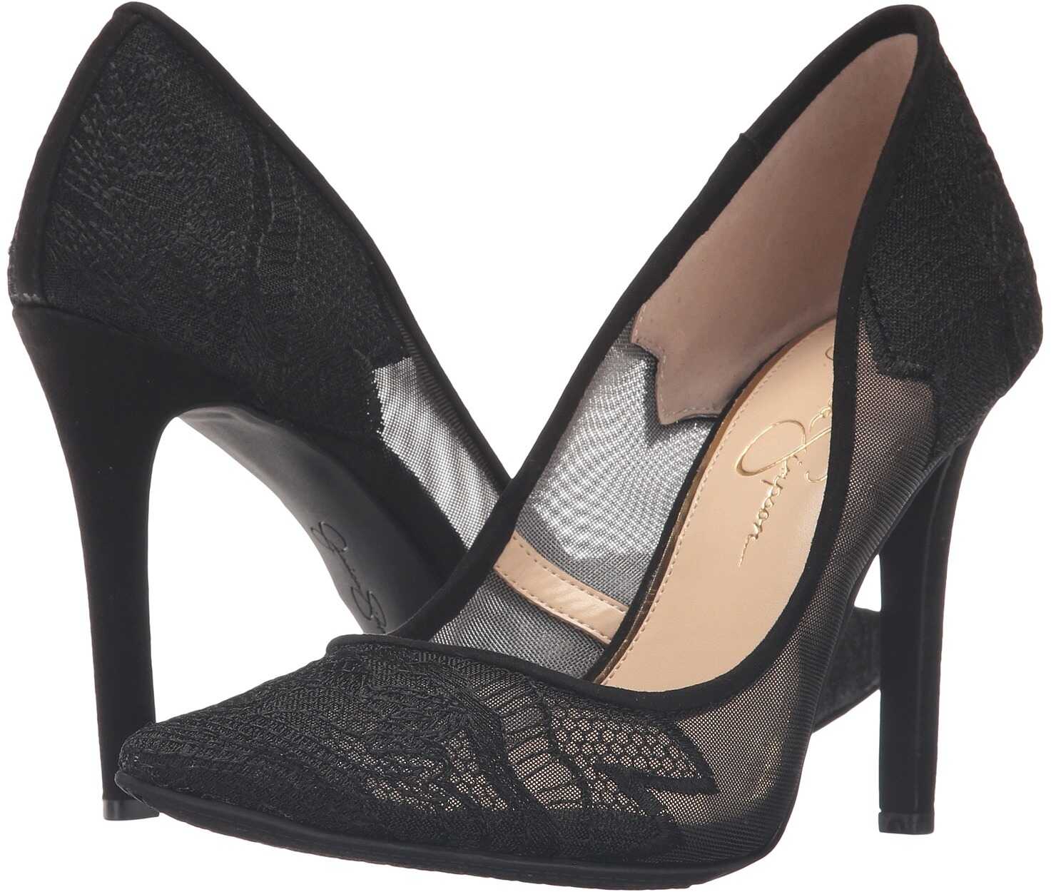 Pantof Jessica Simpson Camba Sheer Black Fine Mesh Microsuede