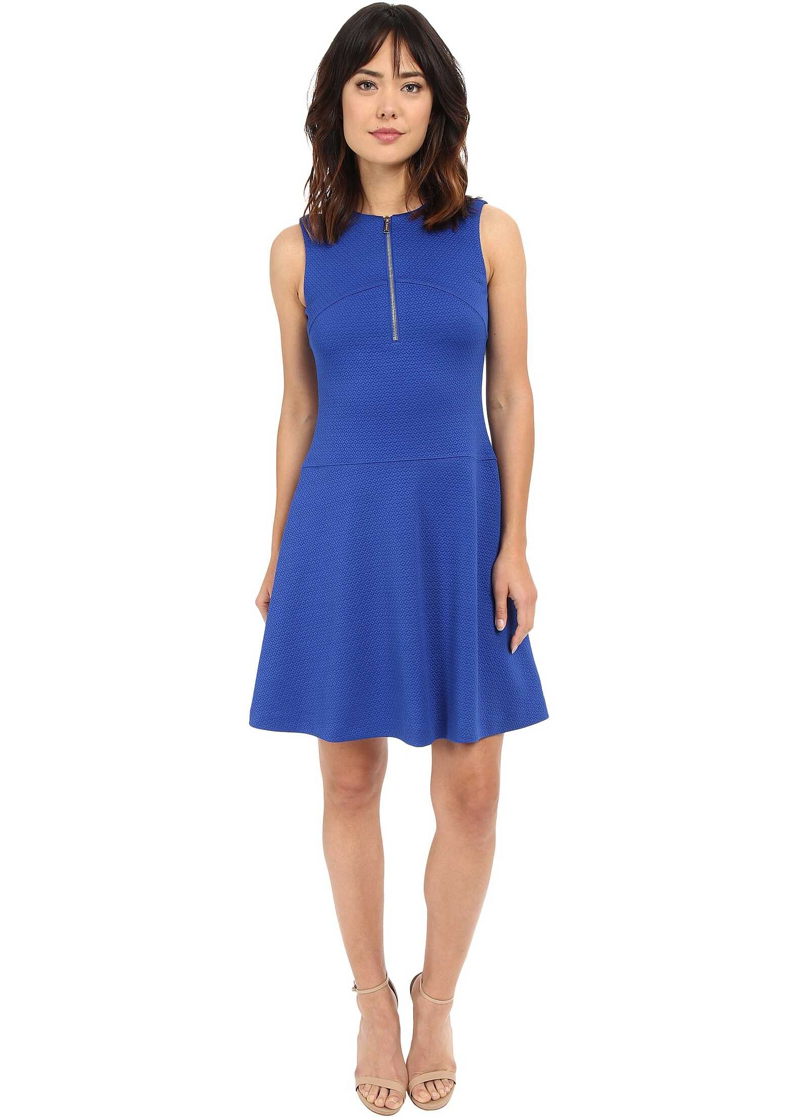 Rochie Calvin Klein Textured Flare Dress w/ Front Zip Regatta