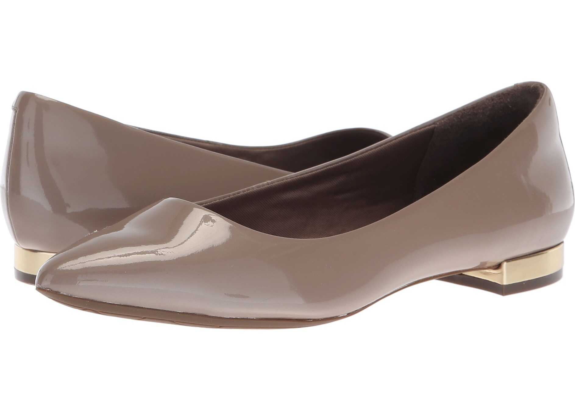 Rockport Total Motion Adelyn Ballet Taupe Grey Pearl Patent